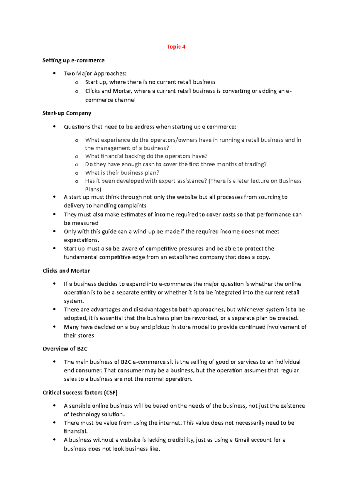 Topic 4 - Lecture notes 4 - Topic 4 Setting up e-commerce Two Major ...