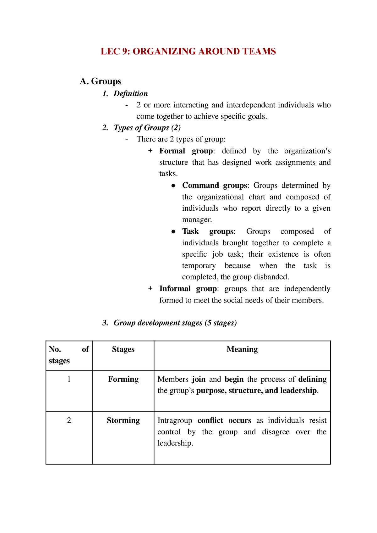 LEC 9 - Organizing Around Teams - LEC 9: ORGANIZING AROUND TEAMS A. Groups Definition 2 Or More ...