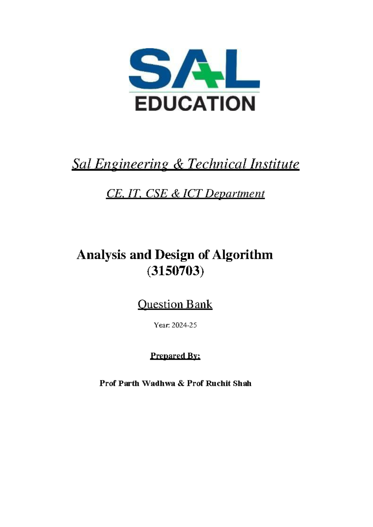 7. ADA Question Bank - Sal Engineering & Technical Institute CE, IT ...