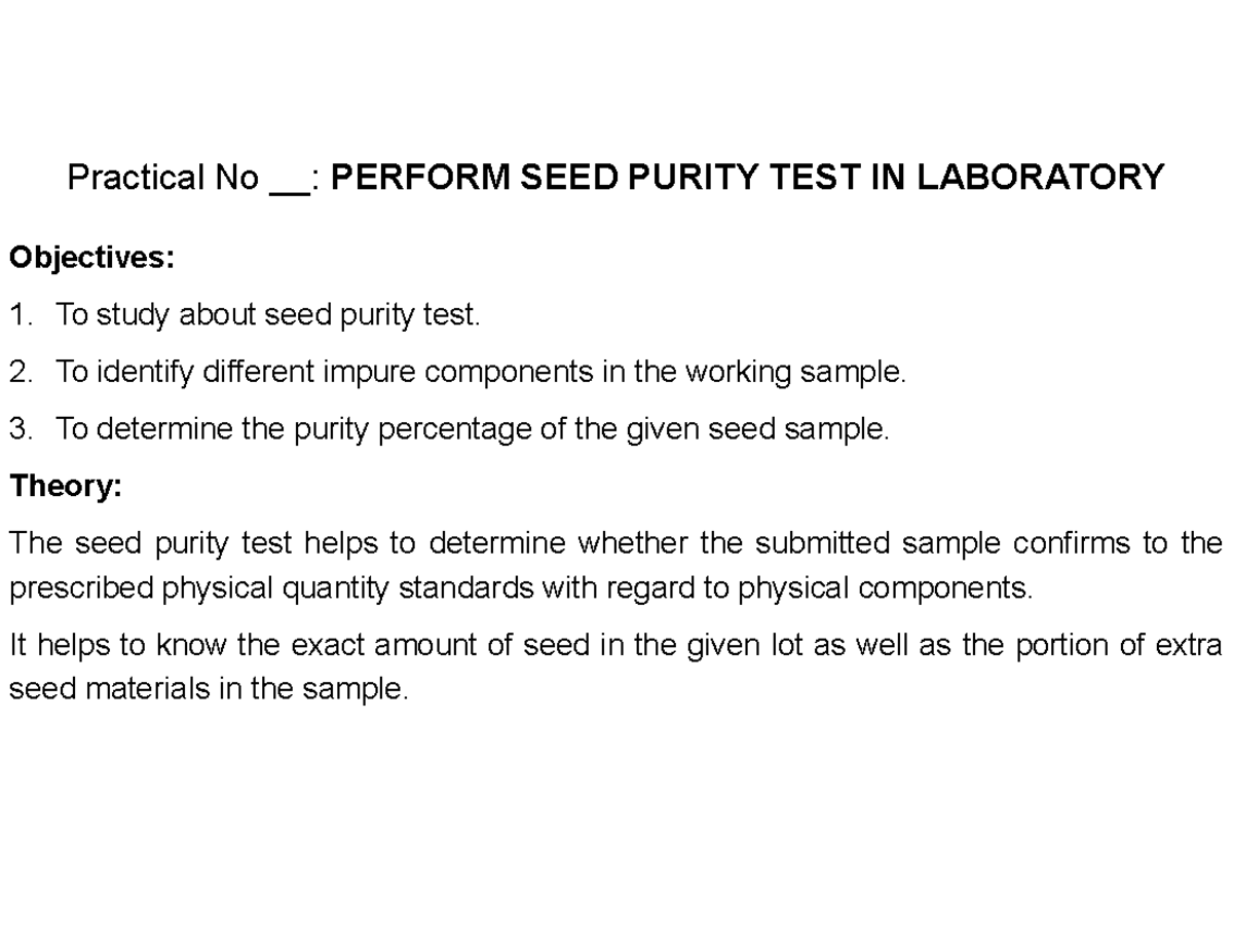 Seed Purity Test plant breeding and seed technology CTEVT Studocu