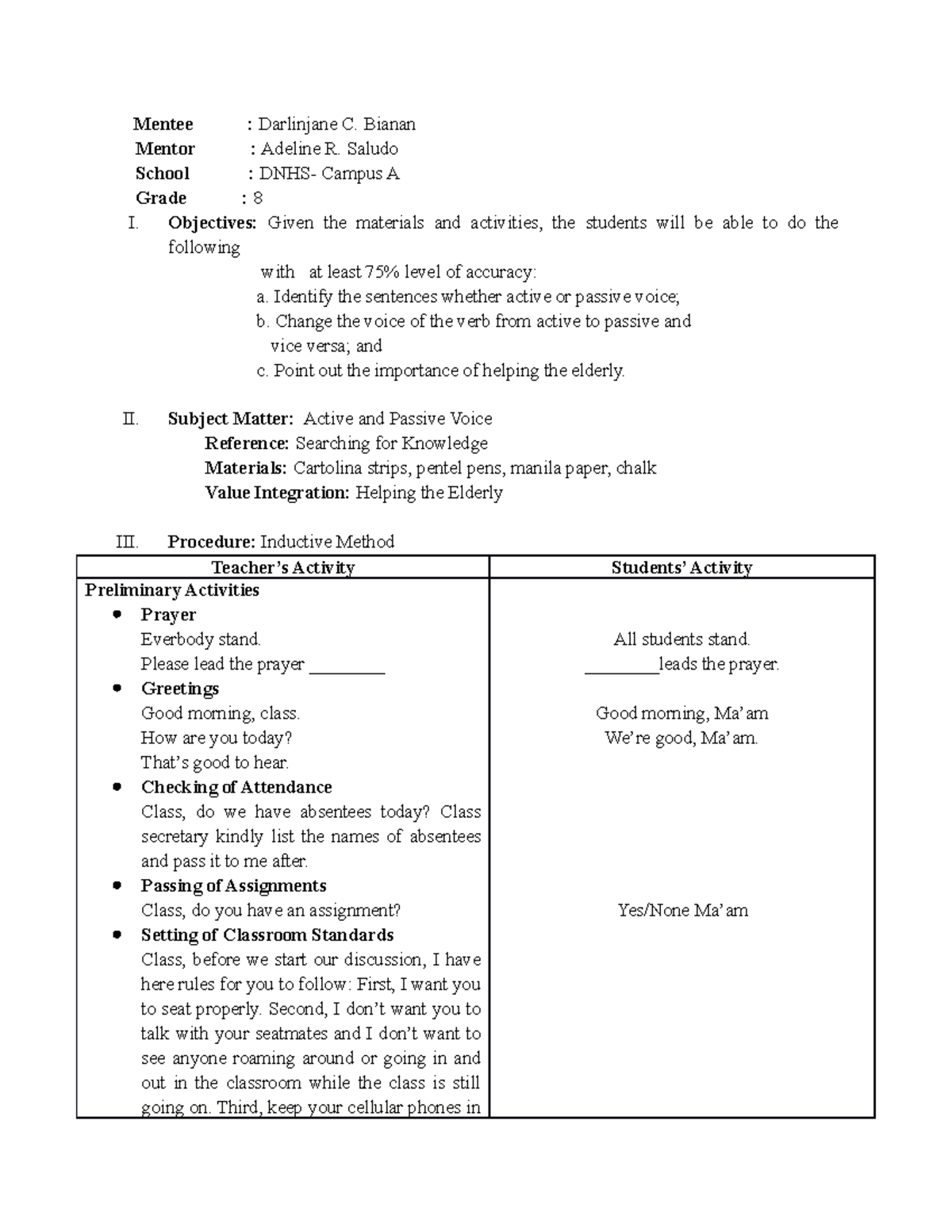 Active and passive voice final - Mentee : Darlinjane C. Bianan Mentor ...