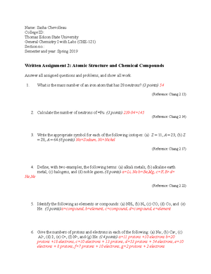 Chemistry Written Assignment 4 - Name: Sasha Chevolleau College ID ...