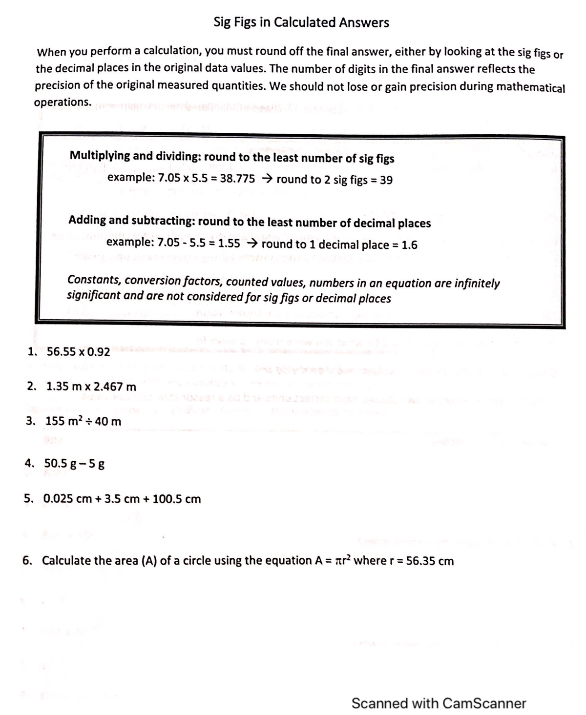 Sig Fig Chemistry Practice