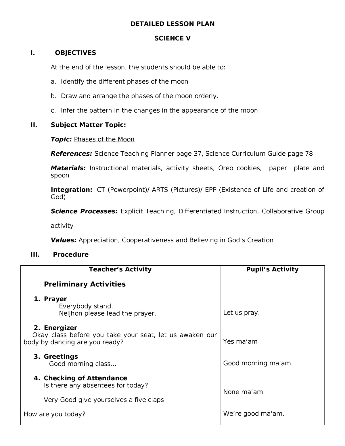 Detailed Lesson PLAN Science V - DETAILED LESSON PLAN SCIENCE V I ...