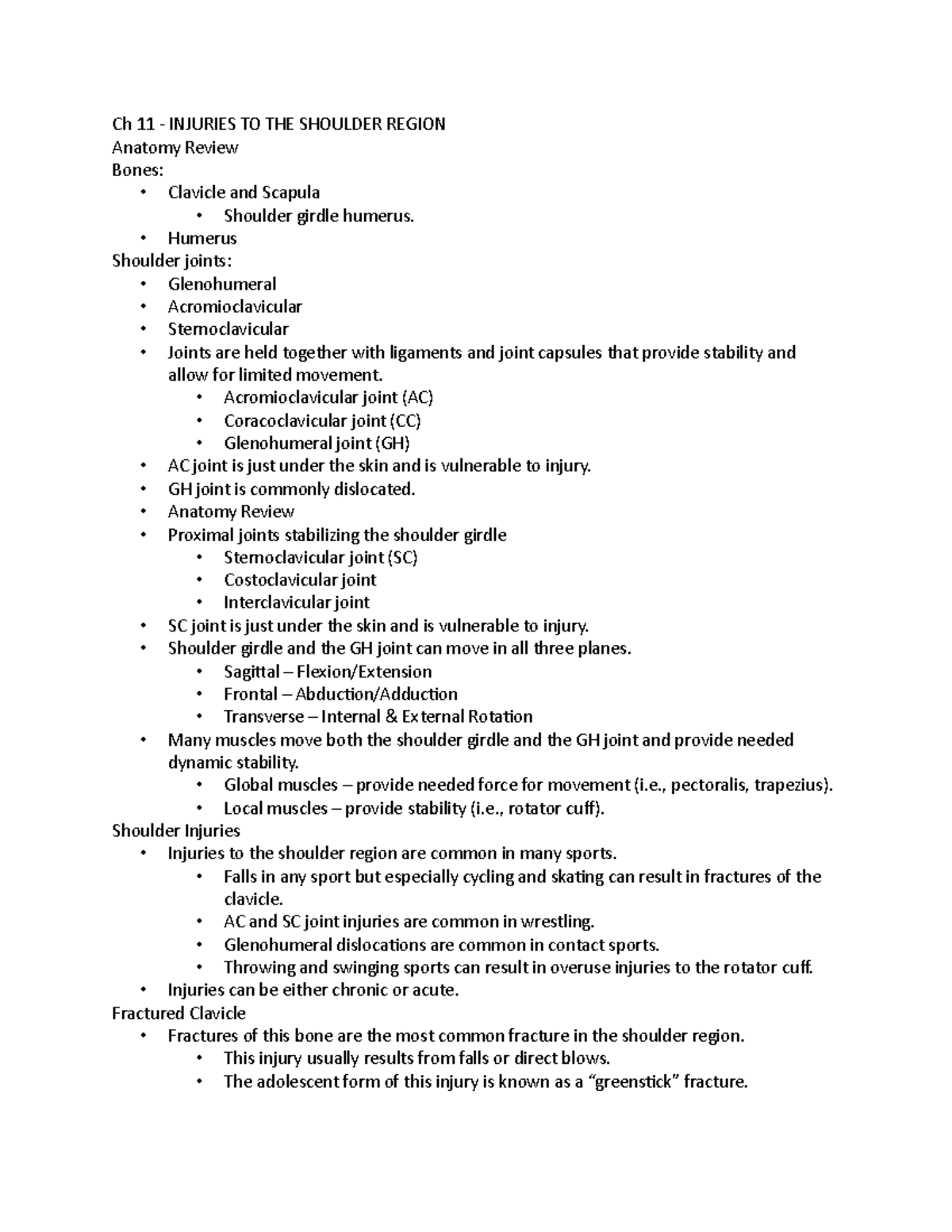 Ch 11 - shoulder injuries - Ch 11 - INJURIES TO THE SHOULDER REGION ...