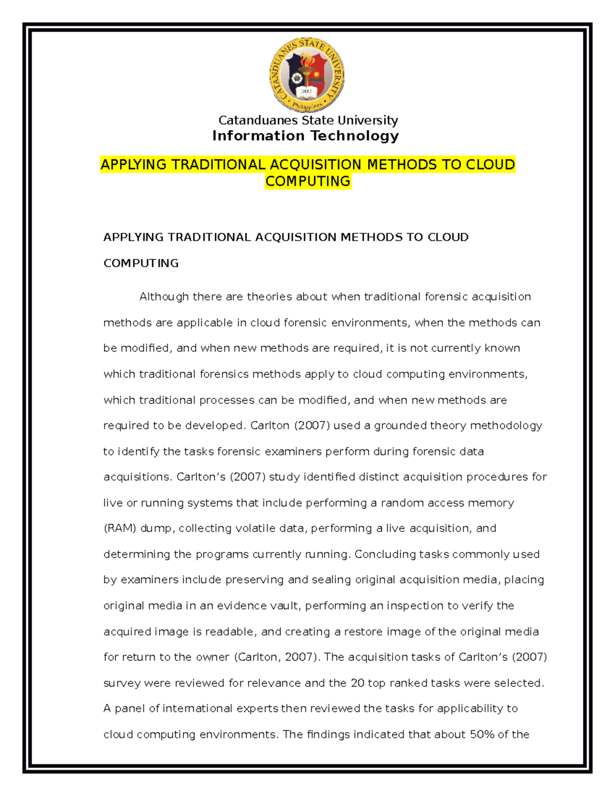 Information Technology Applying Traditional Acquisition Methods TO ...