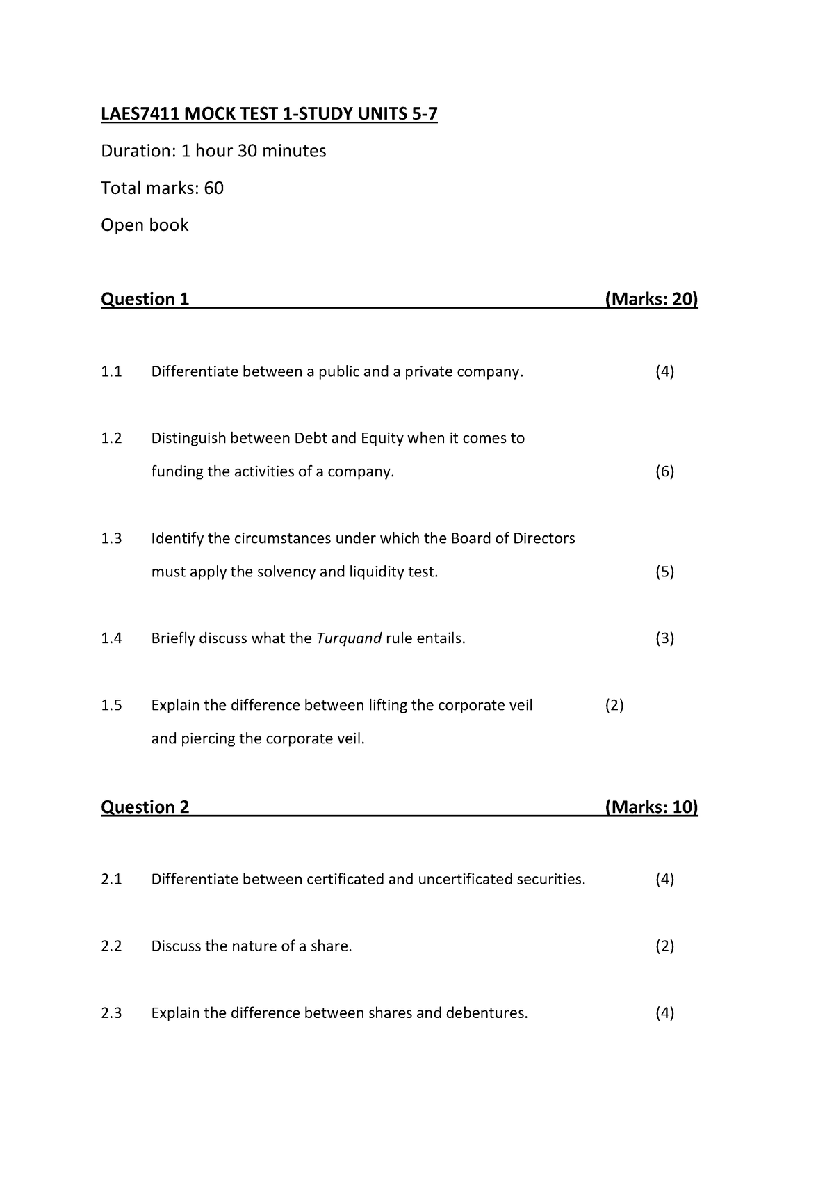 MOCK TEST Units 5-7 - Questions - LAES7411 MOCK TEST 1-STUDY UNITS 5 ...