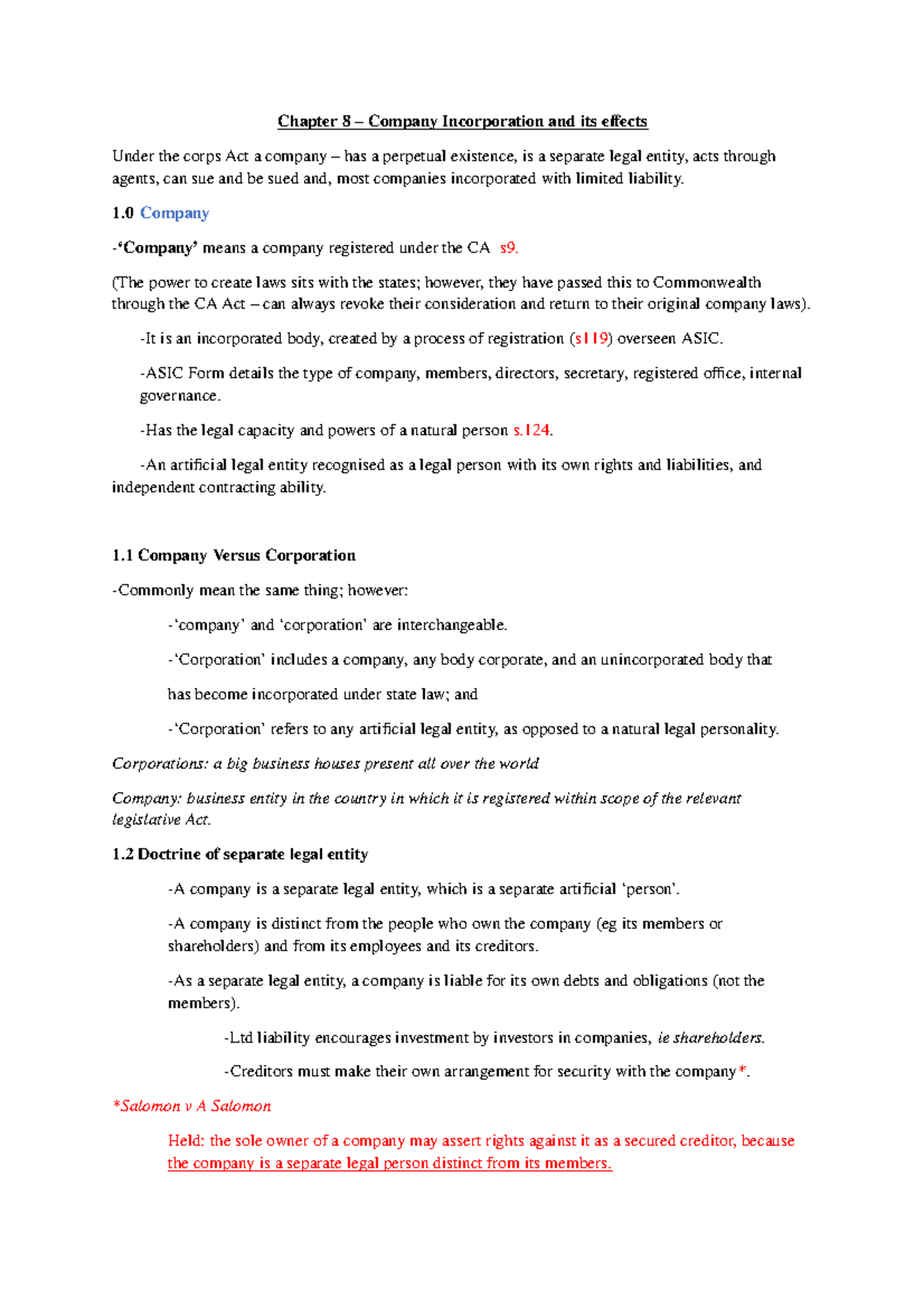 Week 7 & 8 - Lecture notes 7 and 8 - Chapter 8 – Company Incorporation ...