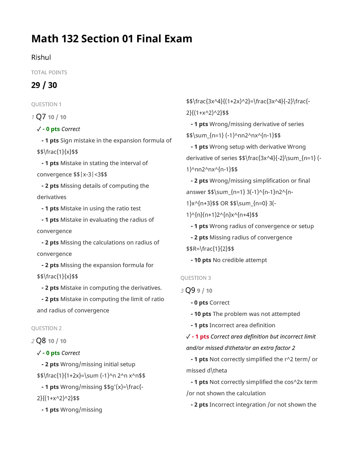 132 Final - Math 132 Section 01 Final Exam Rishul TOTAL POINTS 29 / 30 ...