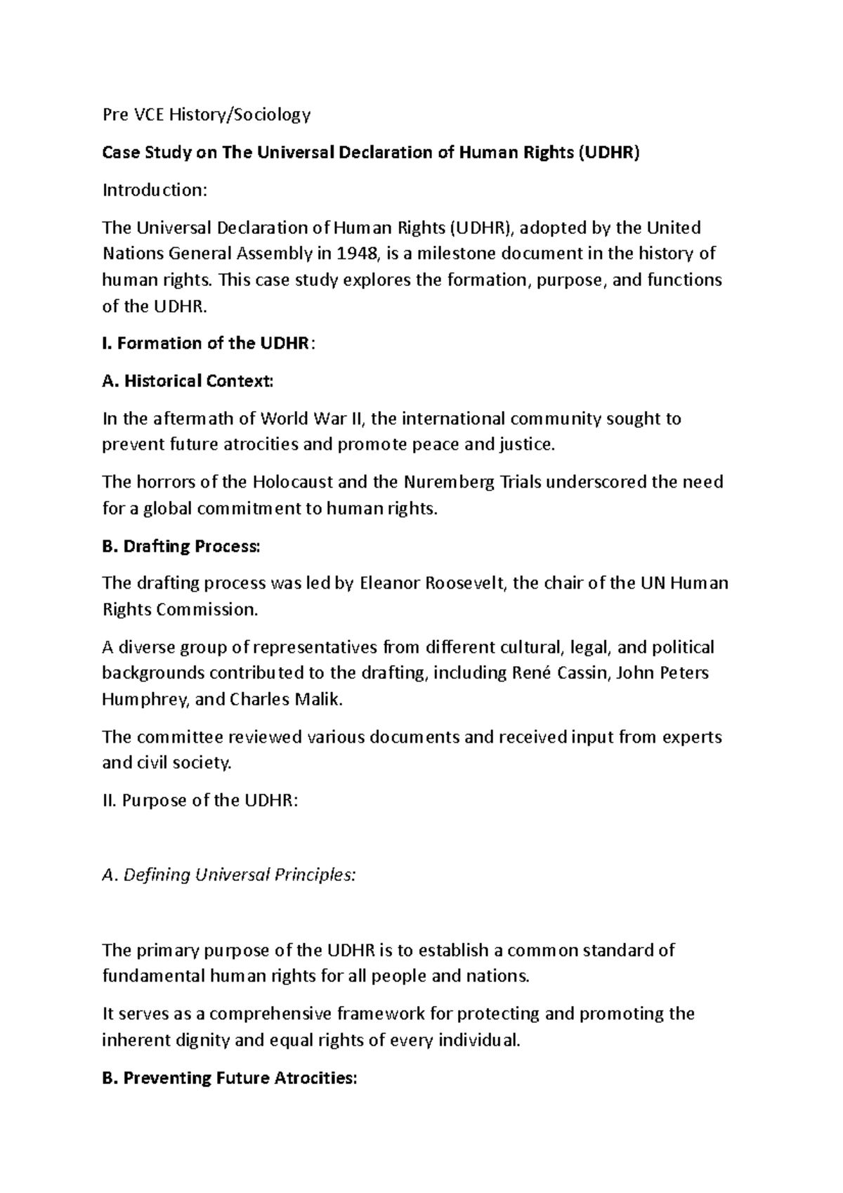 Histroty - idk - Pre VCE History/Sociology Case Study on The Universal ...
