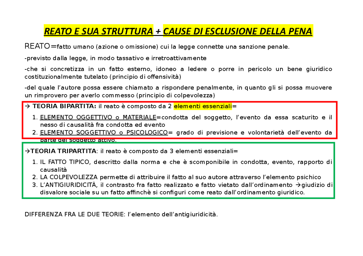 2.reato e sua struttura+3.Cause di esclusione della pena REATO E SUA STRUTTURA + CAUSE DI 2.reato e sua struttura+3.Cause di esclusione della pena REATO E SUA STRUTTURA + CAUSE DI