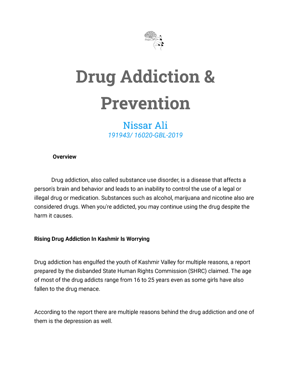 drug addiction in kashmir essay