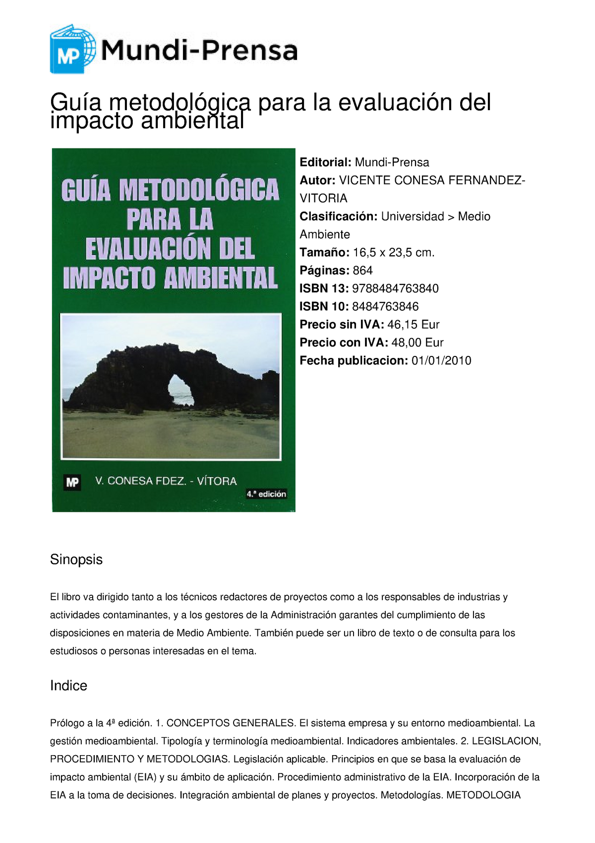 Conesa Libro Incompleto - Guía Metodológica Para La Evaluación Del ...