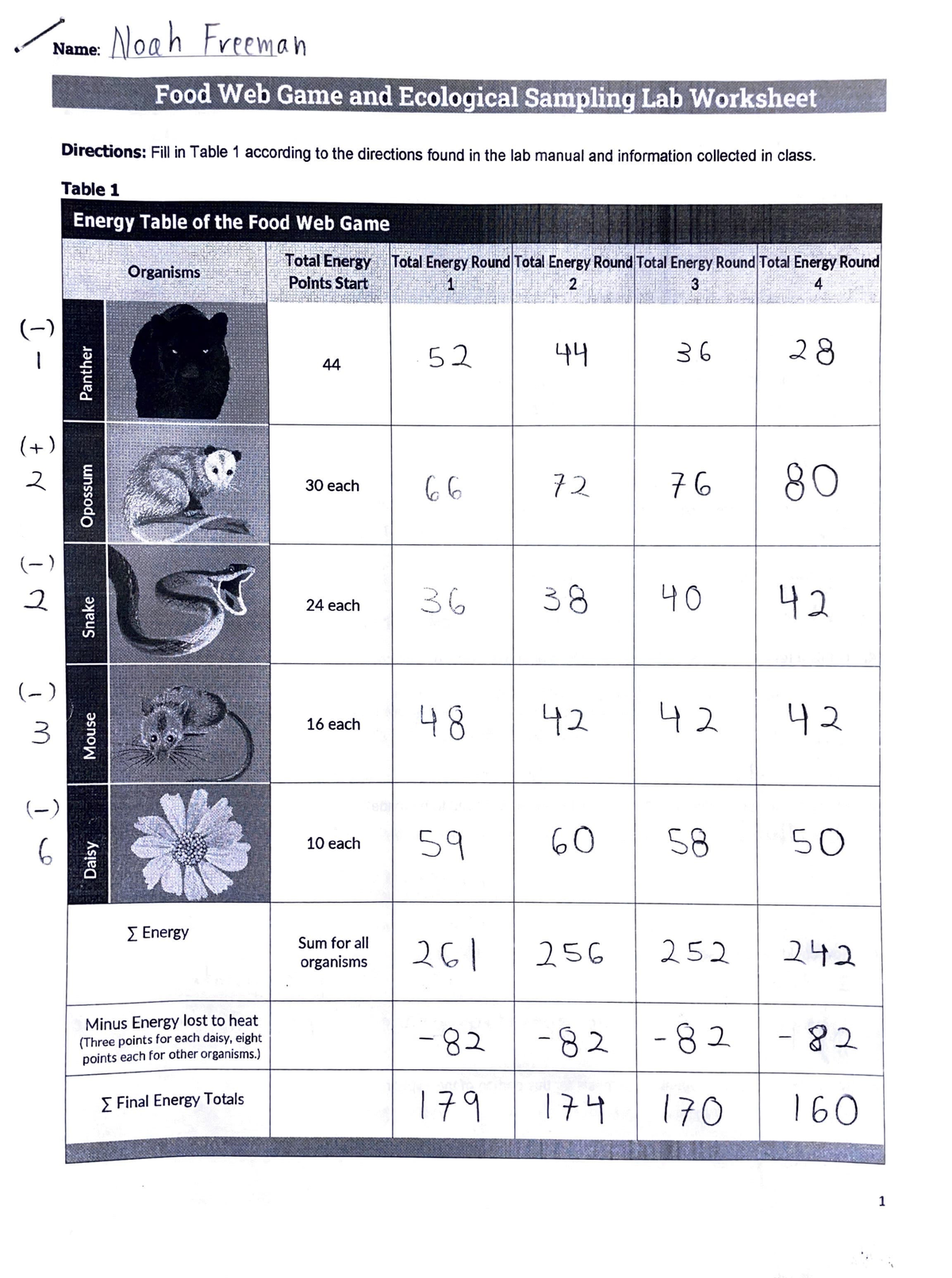 BIO-182l Food Web Game And Ecological Sampling Lab Worksheet - (-) I L ...