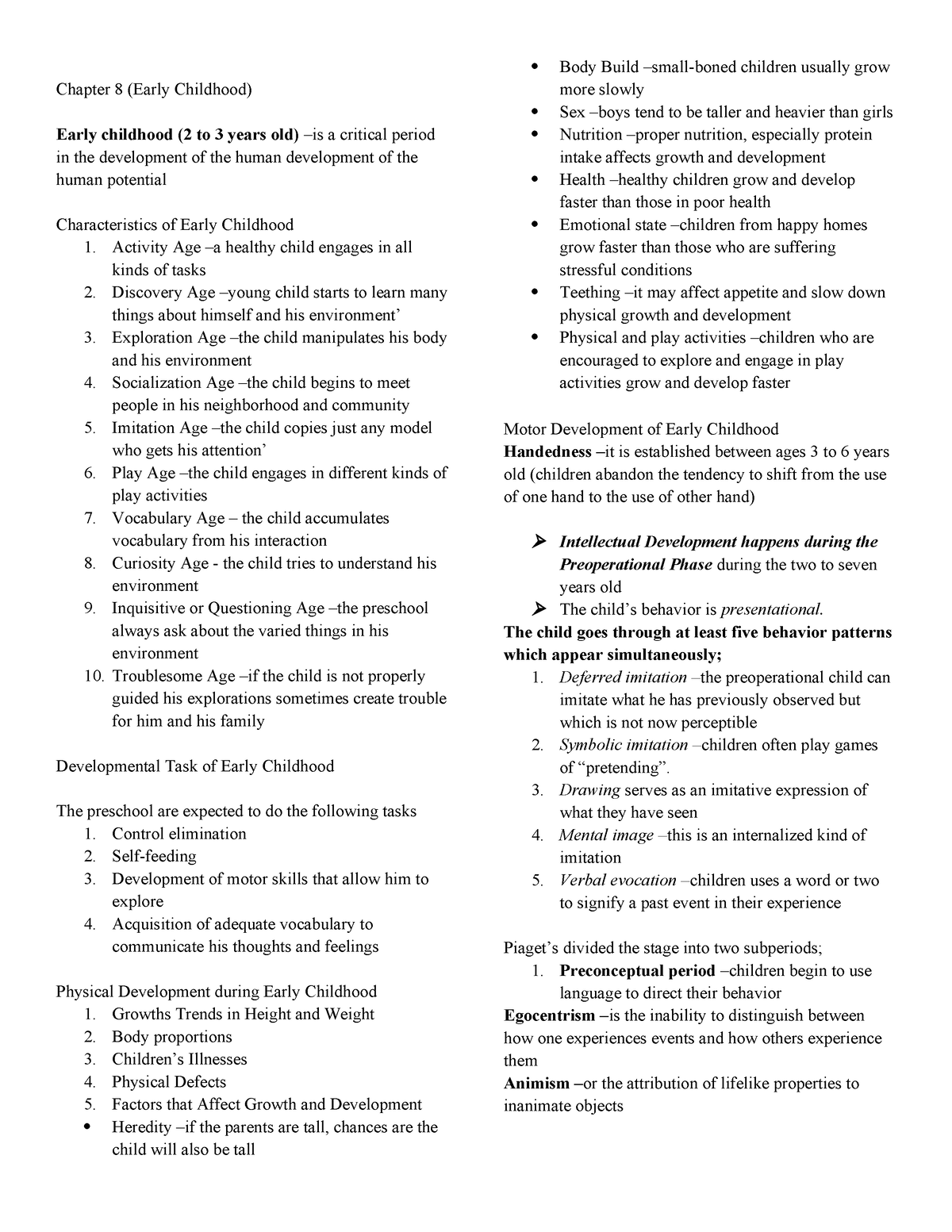 Chapter-8 Early Childhood-puberty - Chapter 8 (early Childhood) Early 