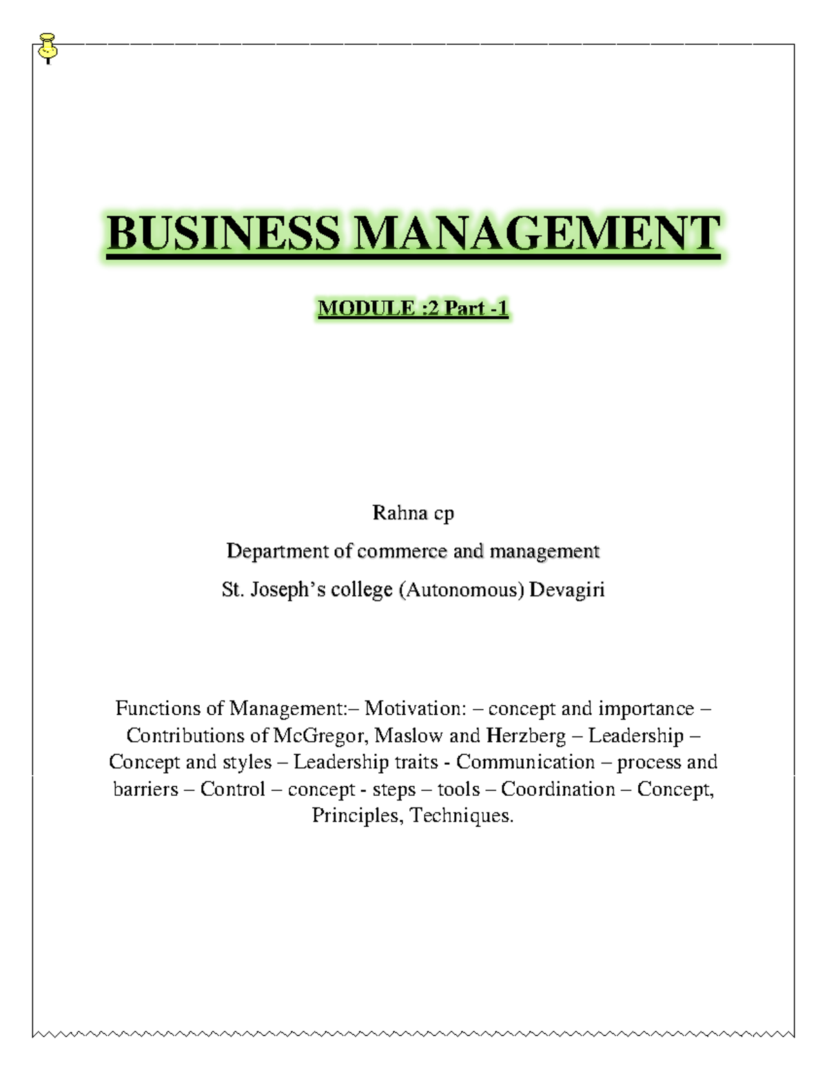 Motivation BM-Module -2 Part -1 - BUSINESS MANAGEMENT MODULE :2 Part ...