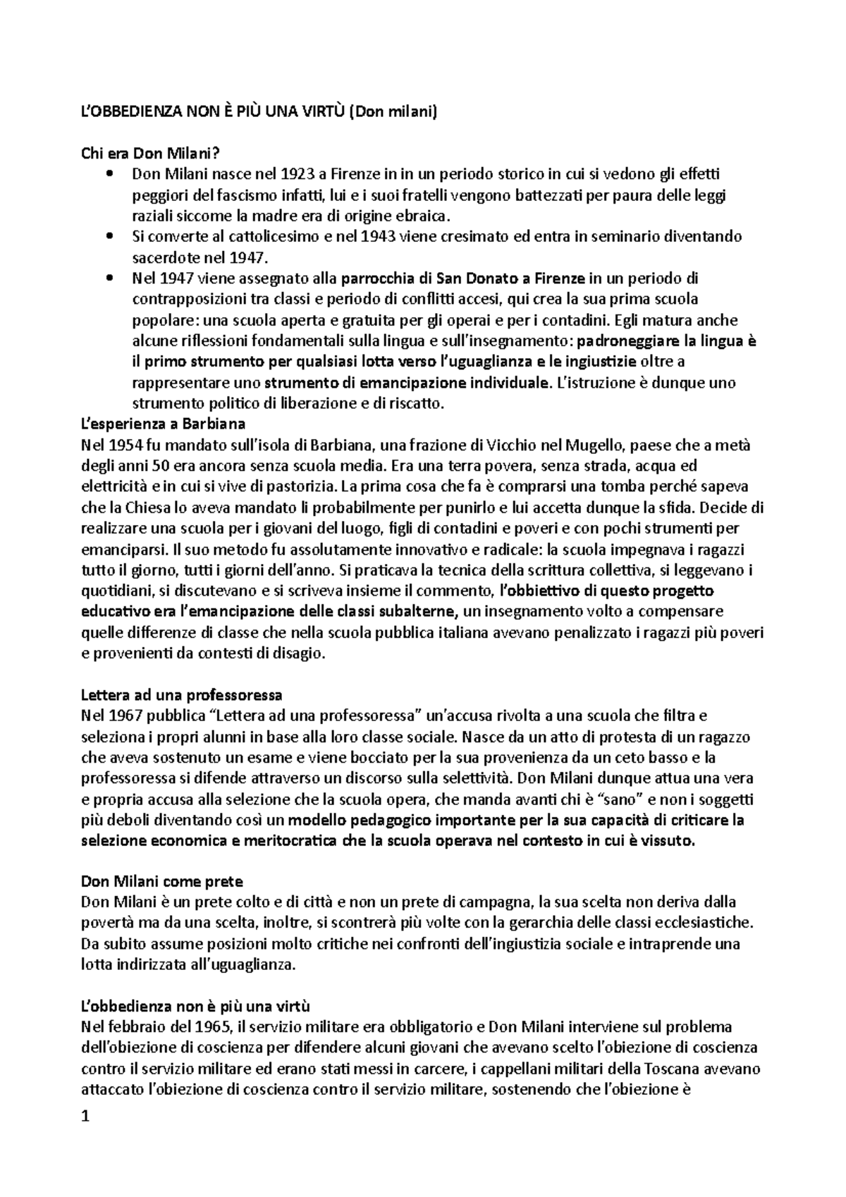 Don Milani L'obbedienza non è più una virtù L’OBBEDIENZA NON È PIÙ UNA VIRTÙ (Don milani Don Milani L'obbedienza non è più una virtù L’OBBEDIENZA NON È PIÙ UNA VIRTÙ (Don milani