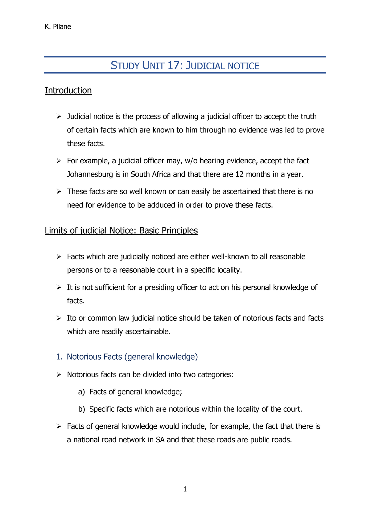 Study Unit 17 - Judicial Notice - STUDY UNIT 17: JUDICIAL NOTICE ...