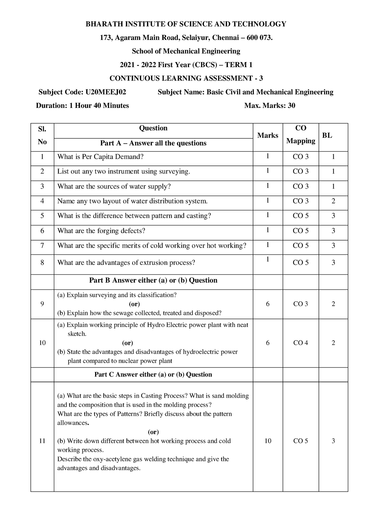 CLA 3 - U20MEEJ02 BCME Theory fbdbdaedcc 32bdf1fd37947281 e17f6a ...