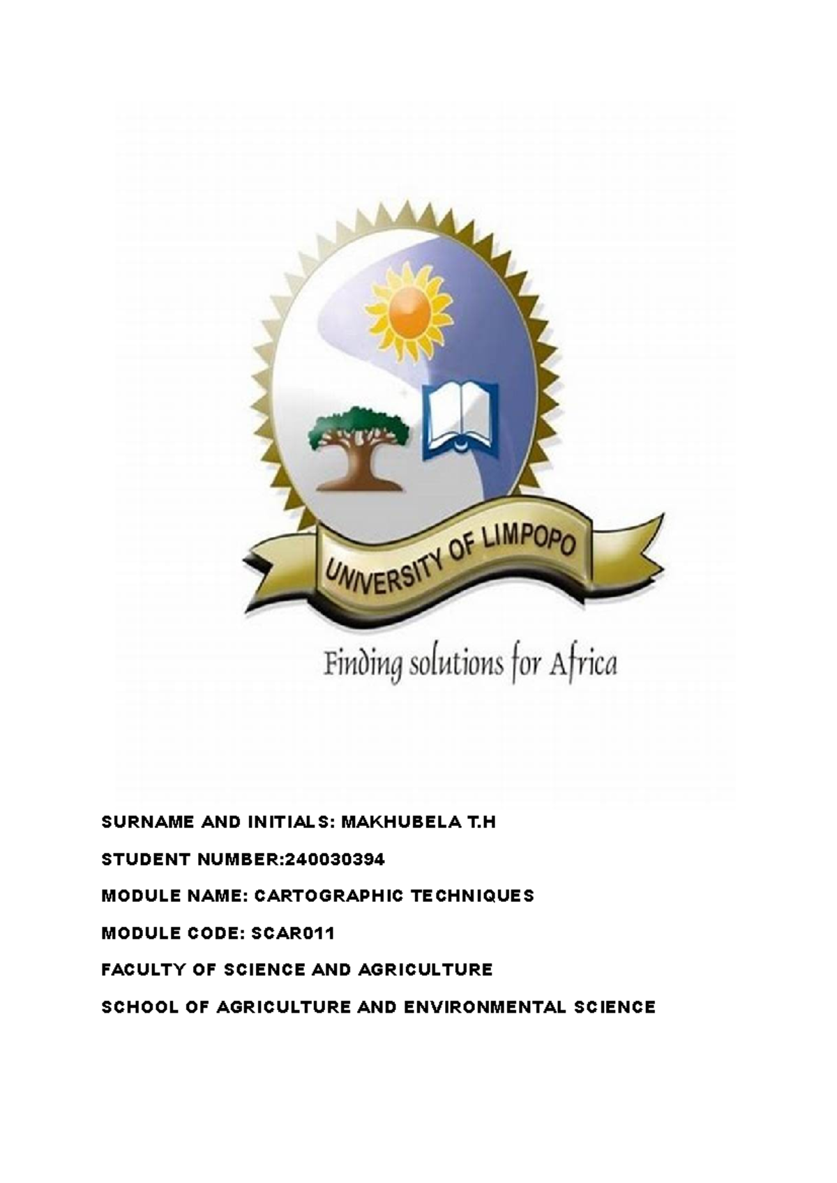 Tttttttttttttttt - SURNAME AND INITIALS: MAKHUBELA T STUDENT NUMBER ...