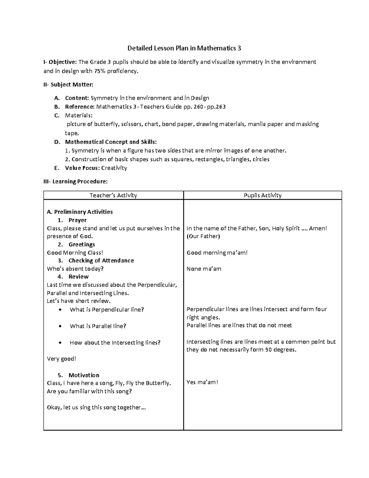 Pdfcoffee - Detailed Lesson Plan in Mathematics 3 I- Objective: The ...