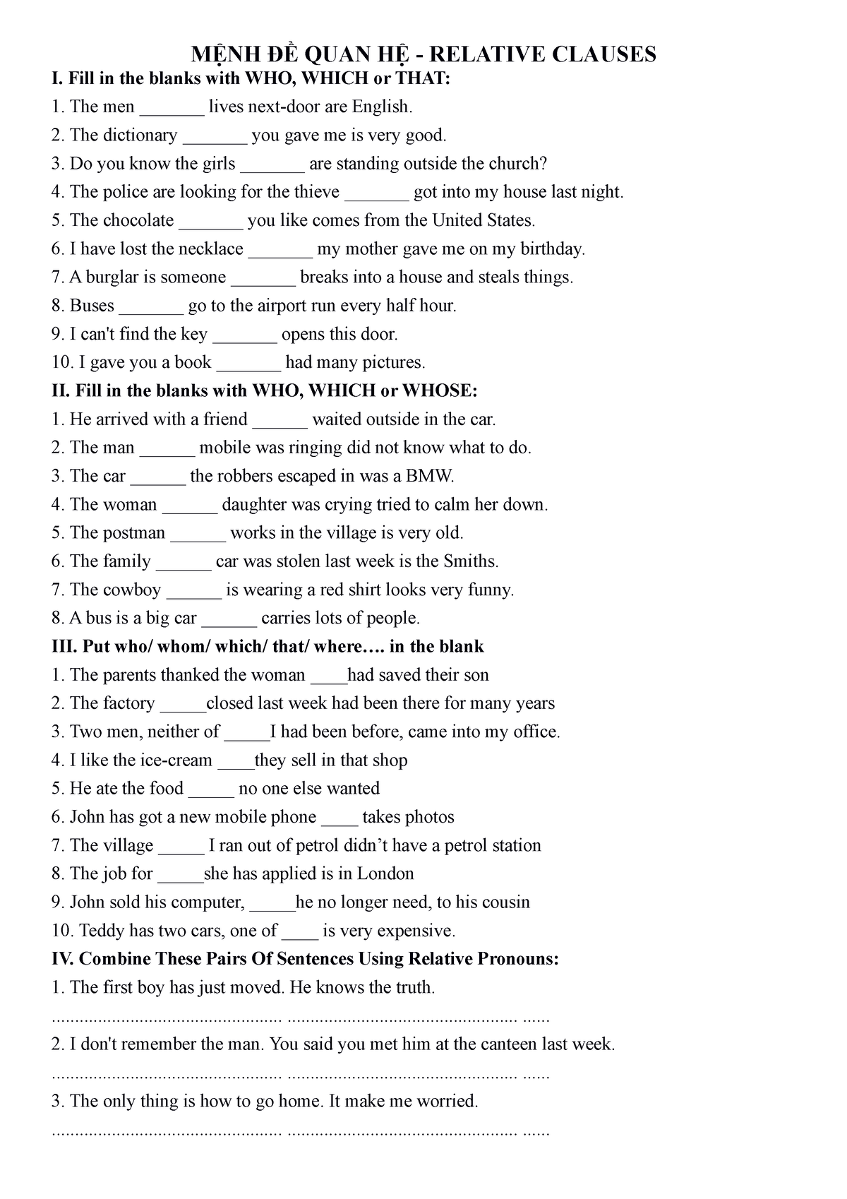 Menh de quan he relative clauses - MỆNH ĐỀ QUAN HỆ - RELATIVE CLAUSES I ...