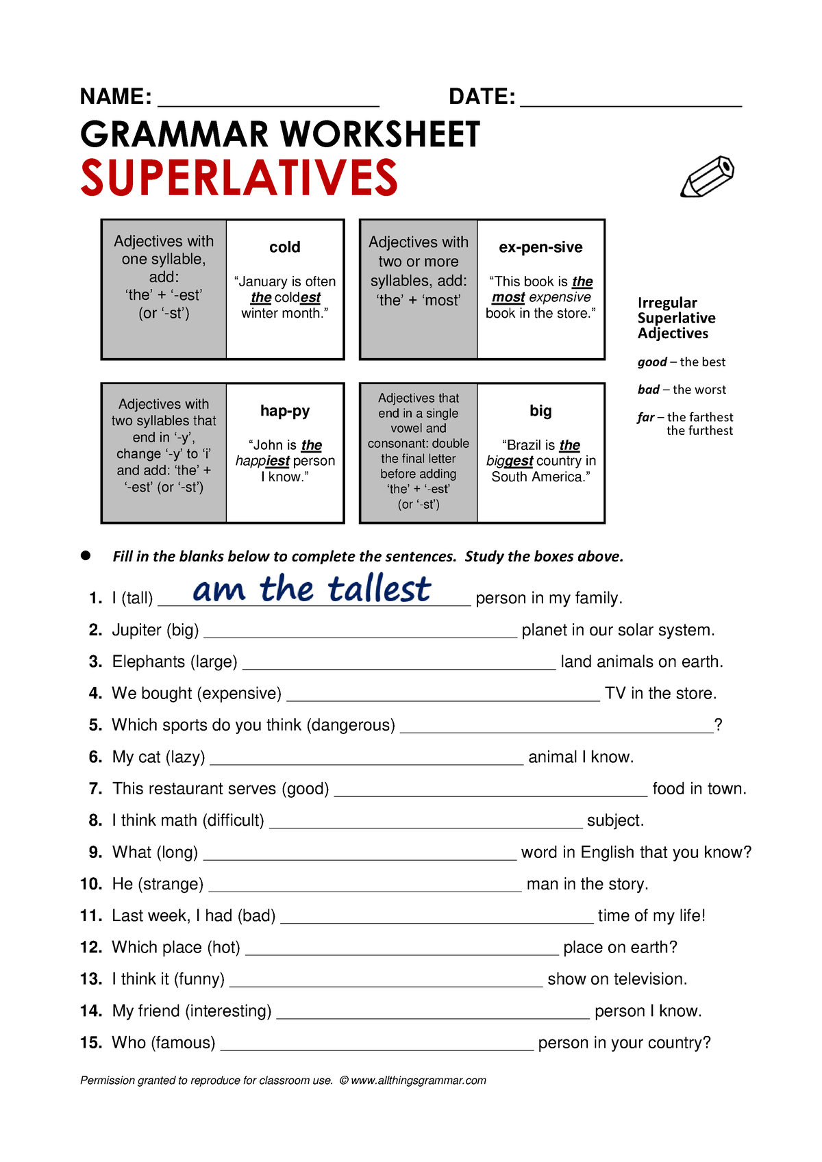 Atg-worksheet-superlatives - NAME: ________________________ DATE