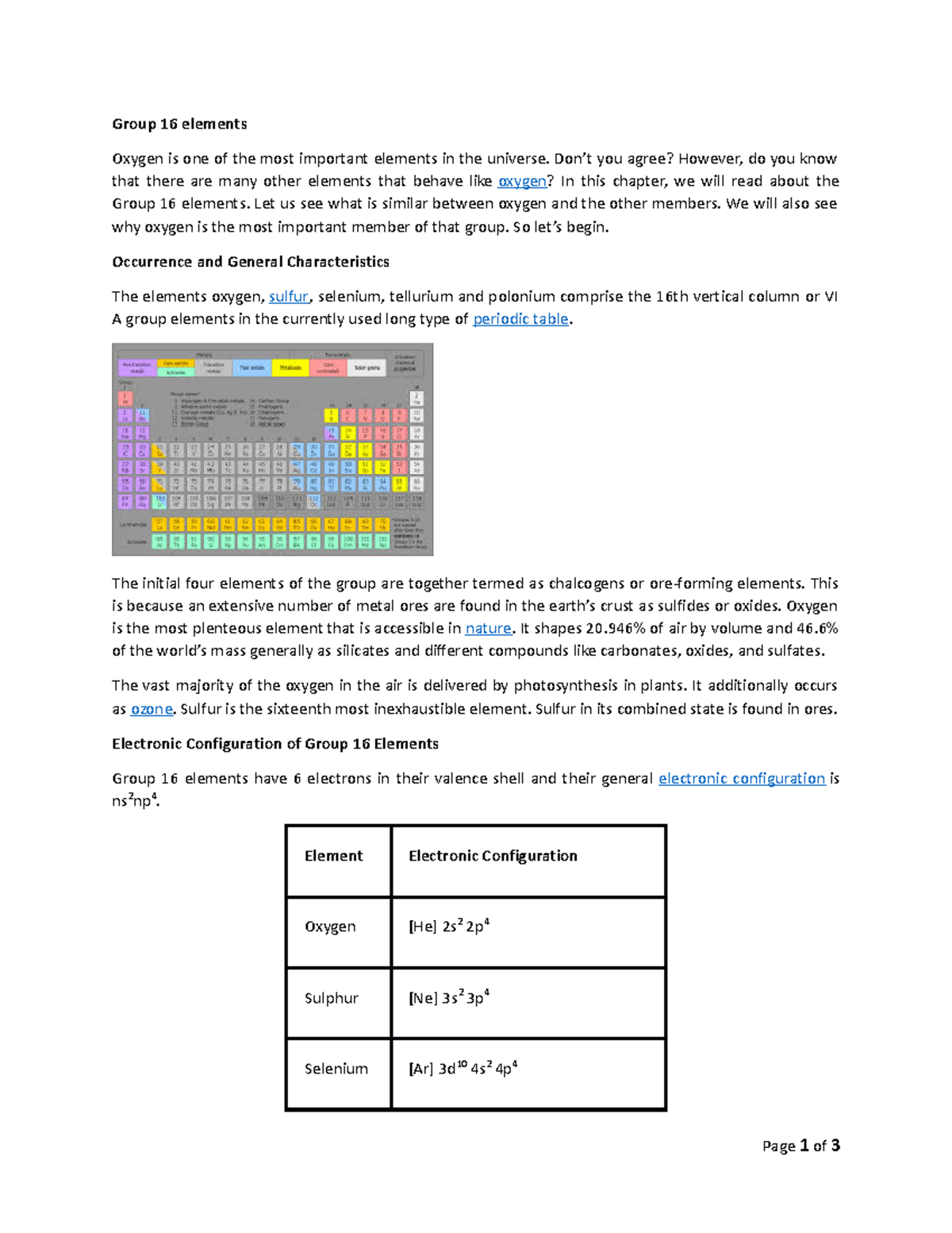 Group 16 elements - Group 16 elements Oxygen is one of the most ...