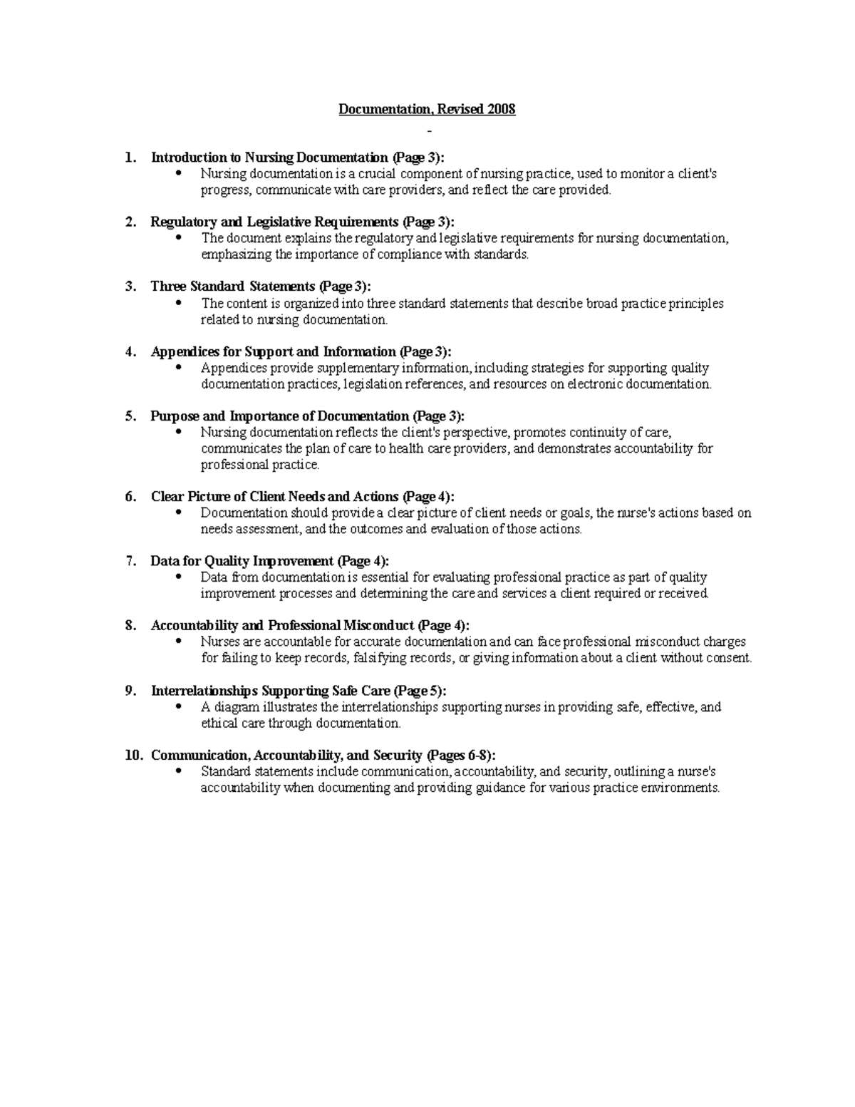 Documentation - Summary Nursing Practice I - Documentation, Revised ...