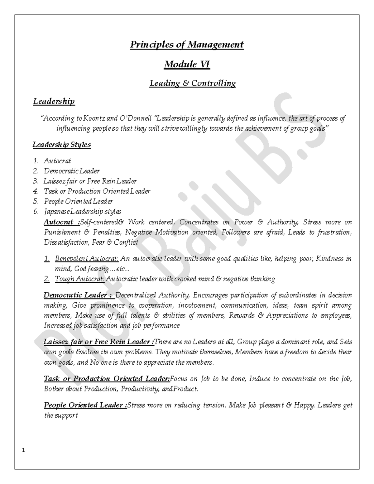 KTU Principles OF Management Notes Module 6 Edited - Principles of ...