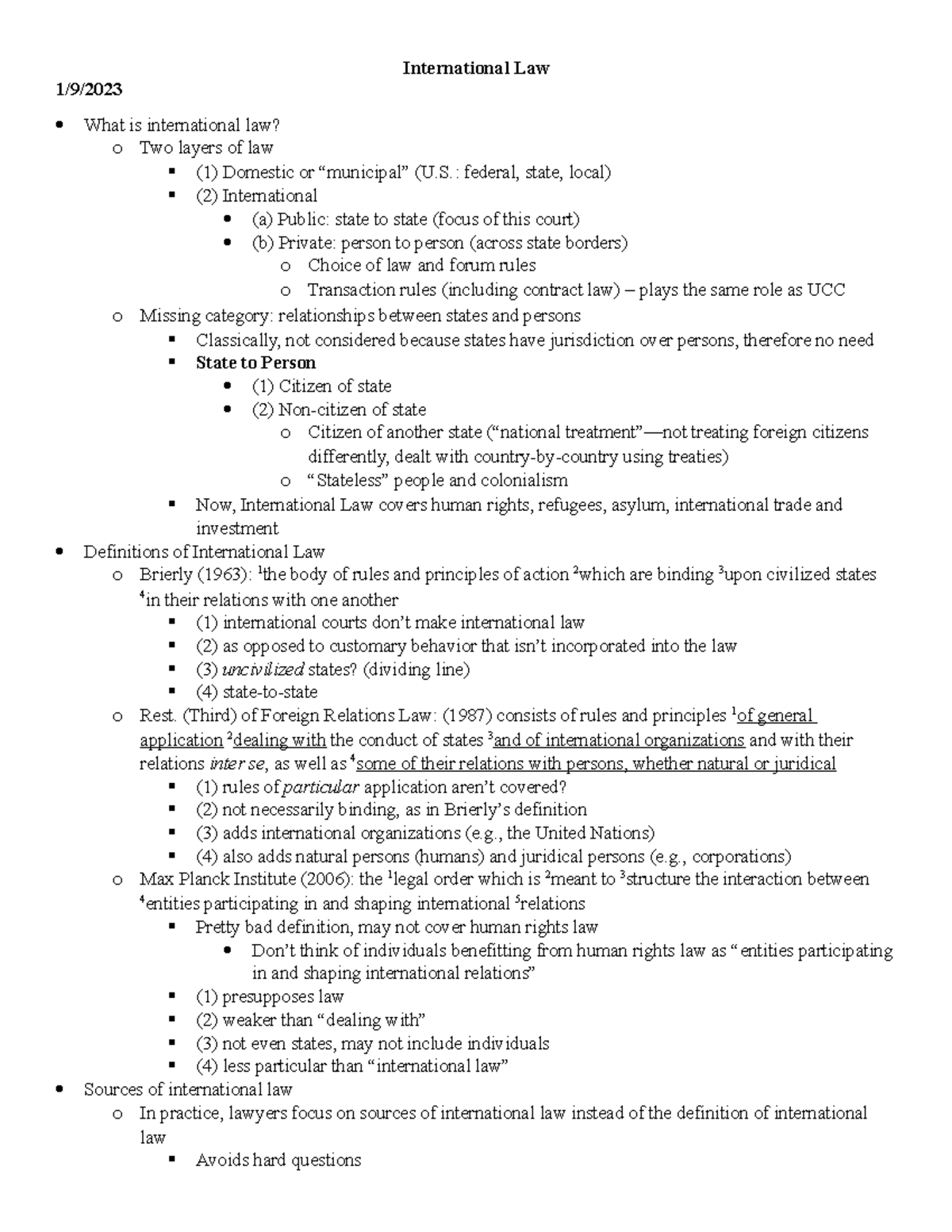 International Law Notes International Law 1/9/ What is international