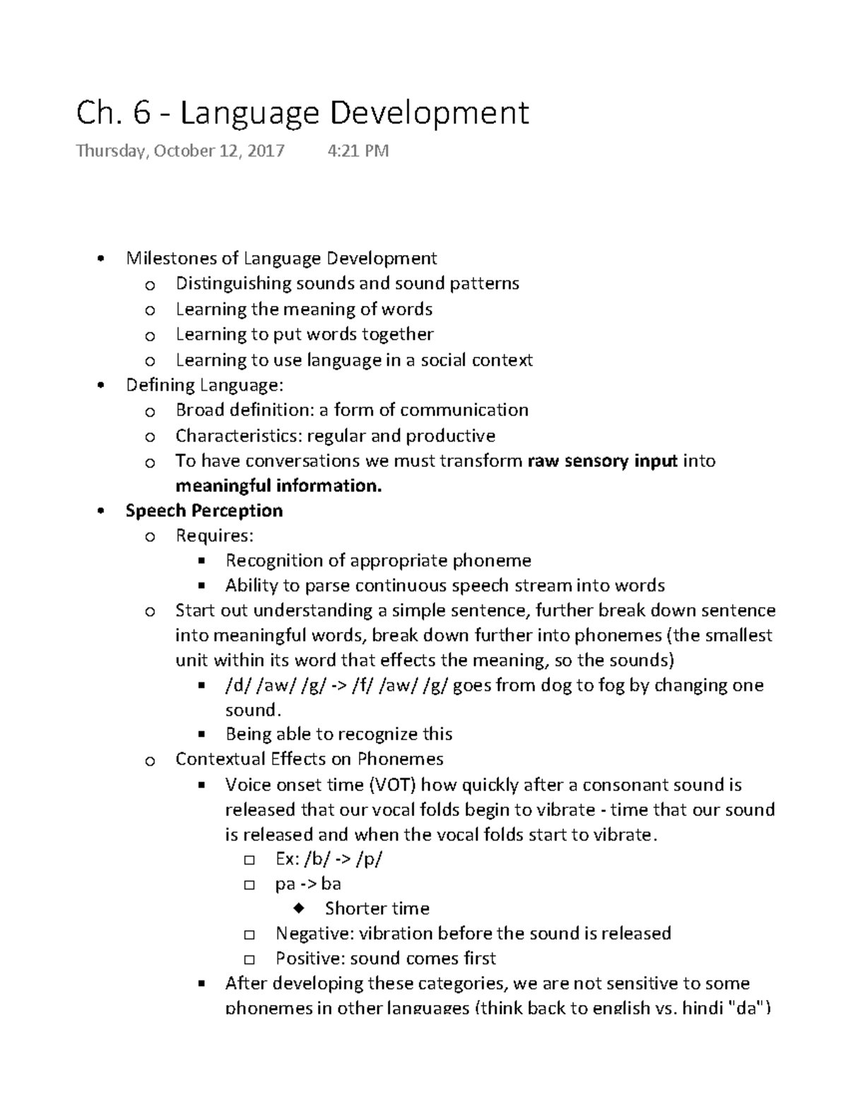 Ch. 6 - Language Development - Ch. 6 - Language Development Thursday ...
