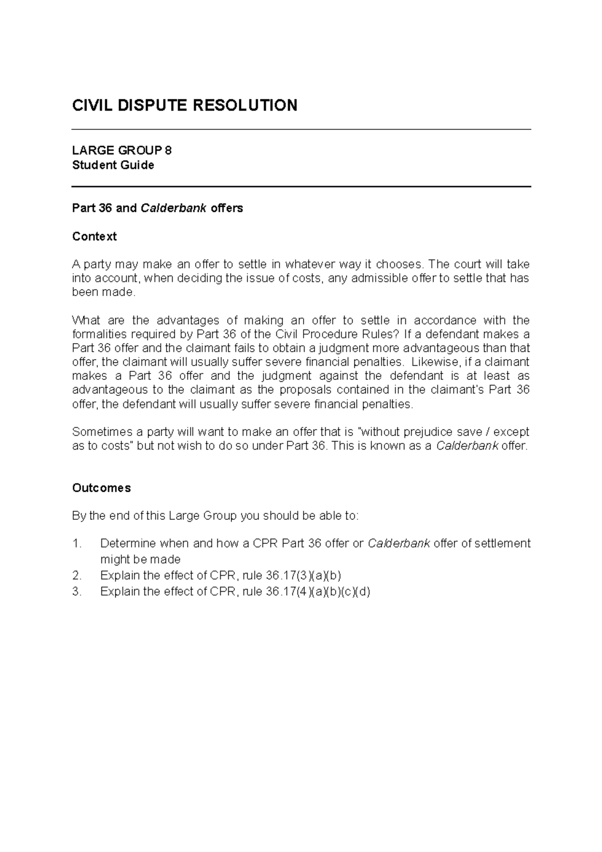 LG8 - student guide - CIVIL DISPUTE RESOLUTION LARGE GROUP 8 Student ...