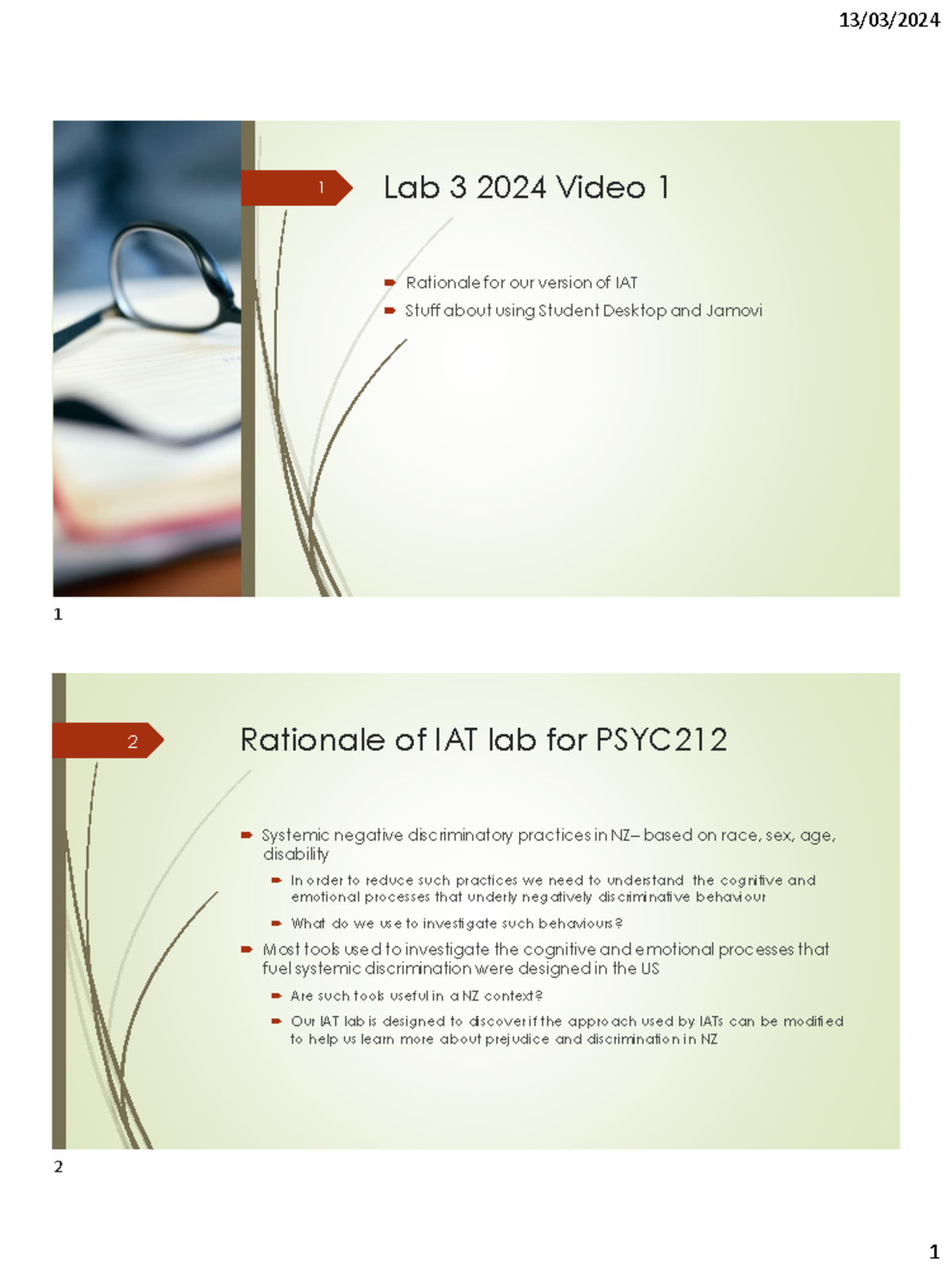 IAT Lab 3 2024 Full Slide Handout - 1 Lab 3 2024 Video 1 Rationale For ...