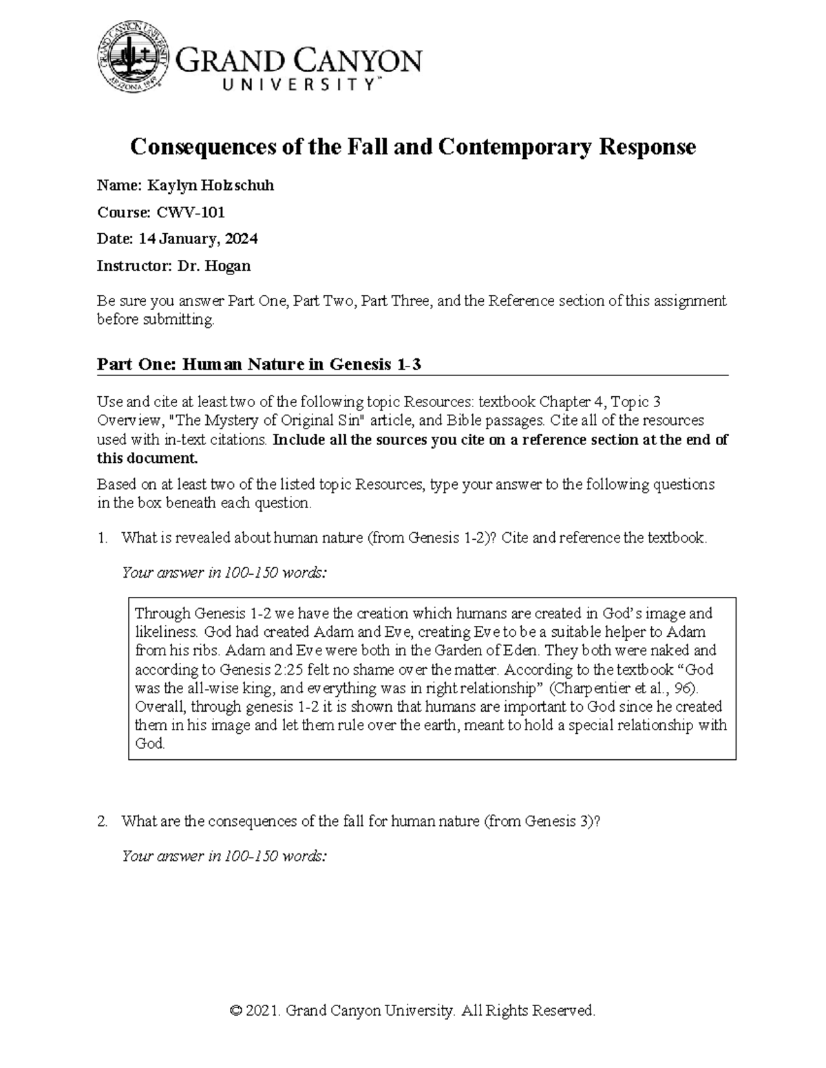 CWV-101-301 - Topic 3 Consequences of the fall - Consequences of the ...