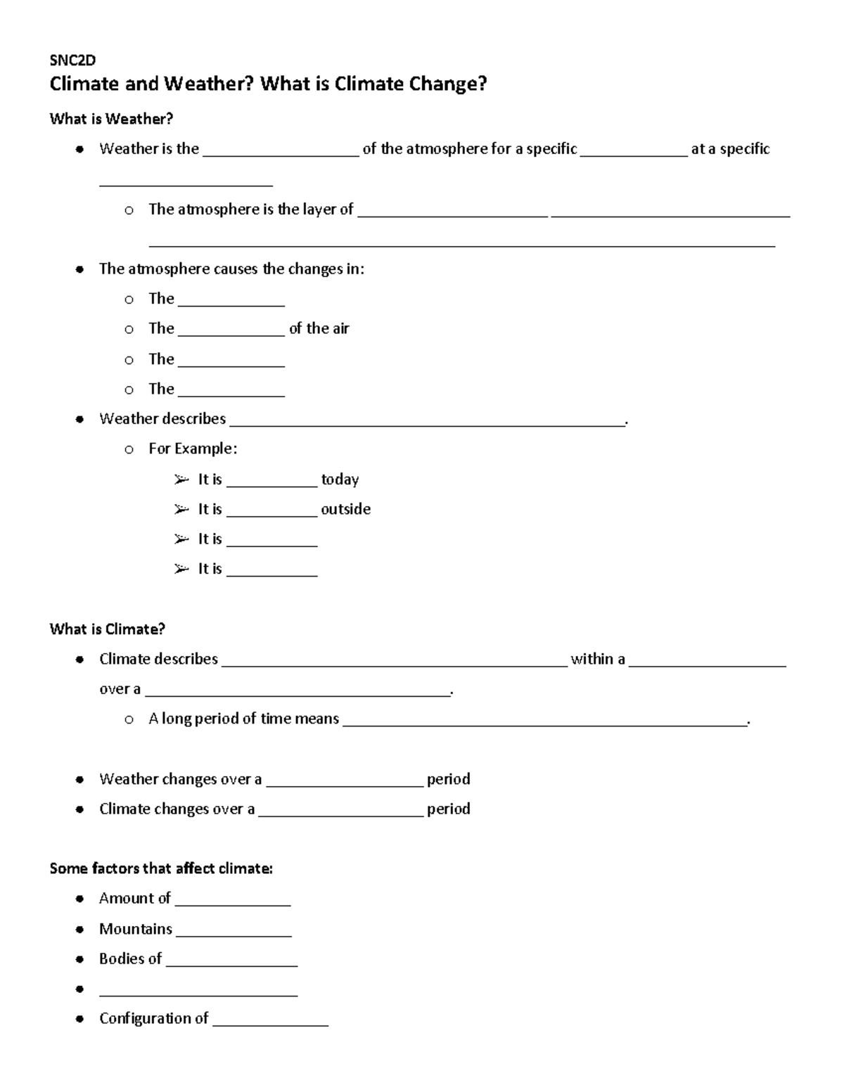 01 Climate Vs Weather Practice SNC2D Climate And Weather What Is
