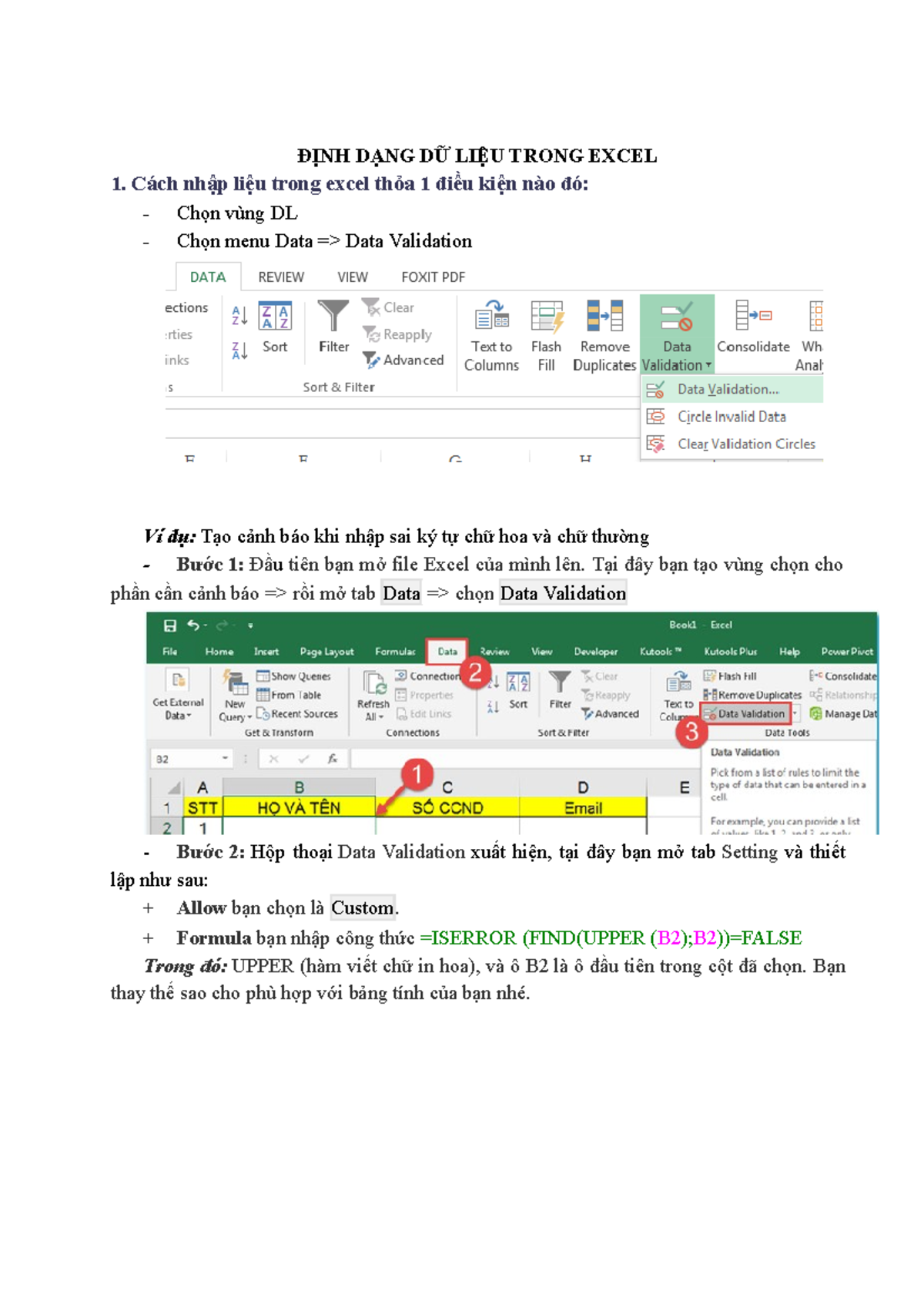 DINH DANG DL - Tin đầu vào - ĐỊNH DẠNG DỮ LIỆU TRONG EXCEL 1. Cách nhập ...
