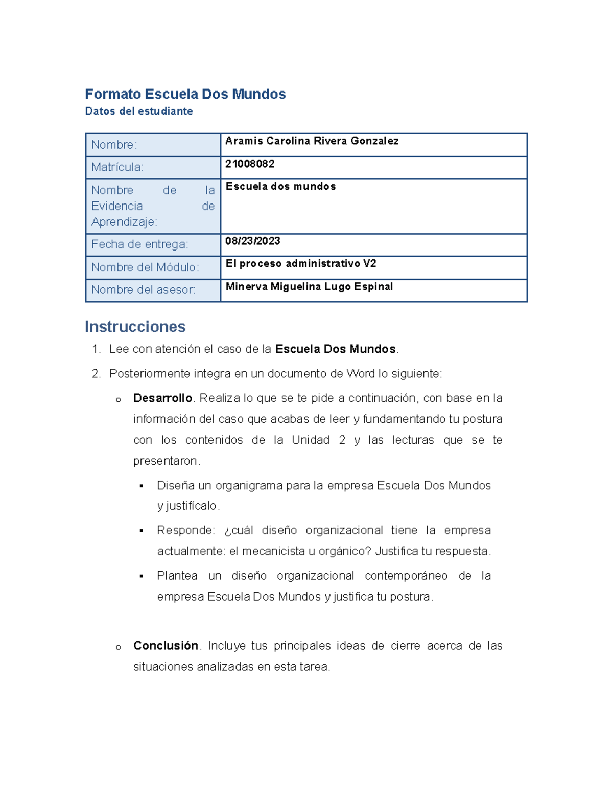 Escuela de dos mundos - Formato Escuela Dos Mundos Datos del estudiante ...