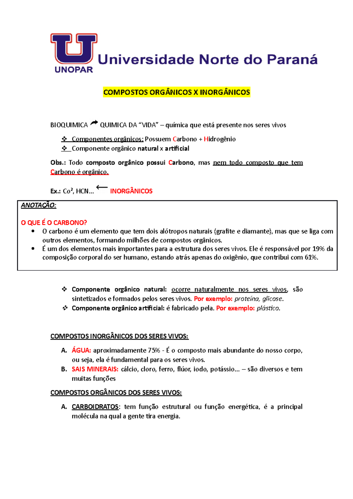 exemplos de compostos orgânicos e inorgânicos