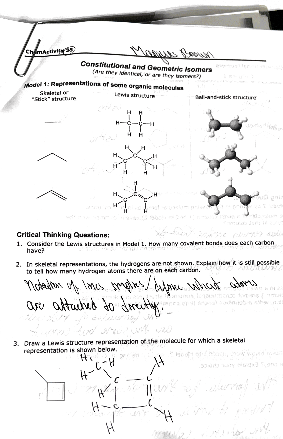 Chem Activity 35 - Consider the Lewis structures in Model 1. How many ...