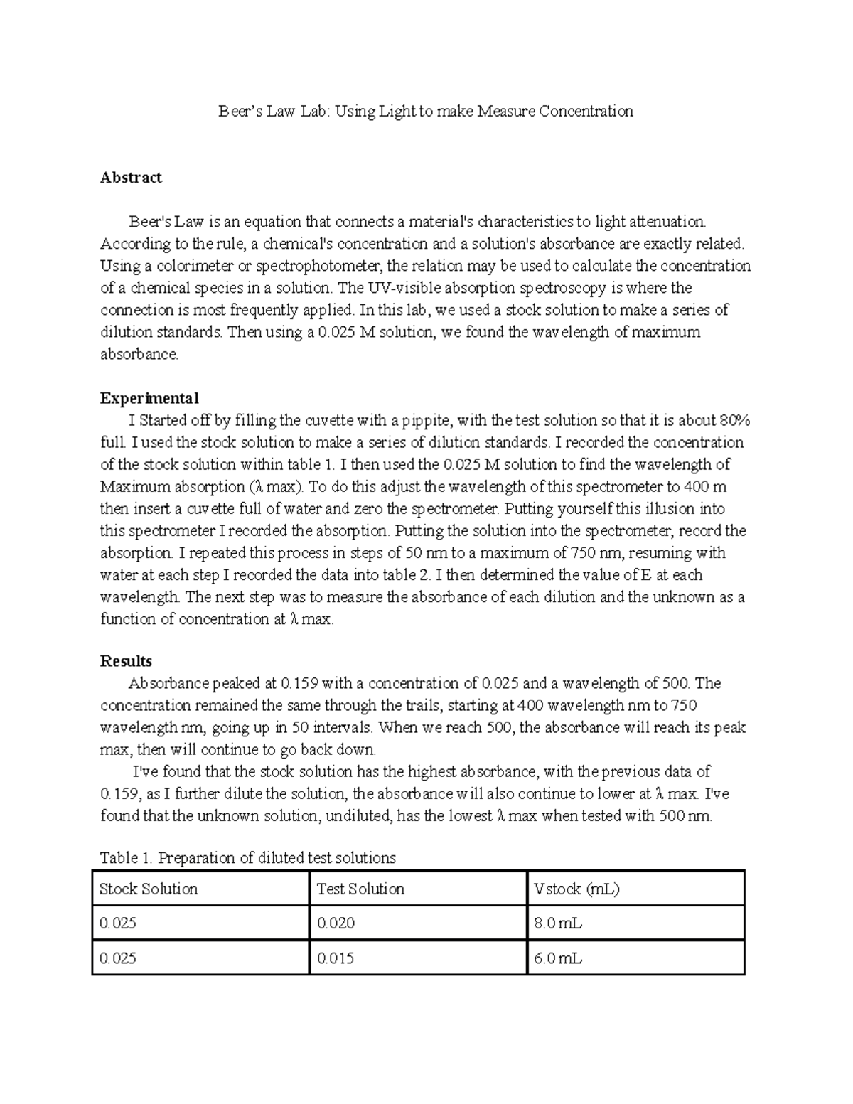 beers-law-lab-lab-report-from-general-chemistry-2-lab-50-50-score