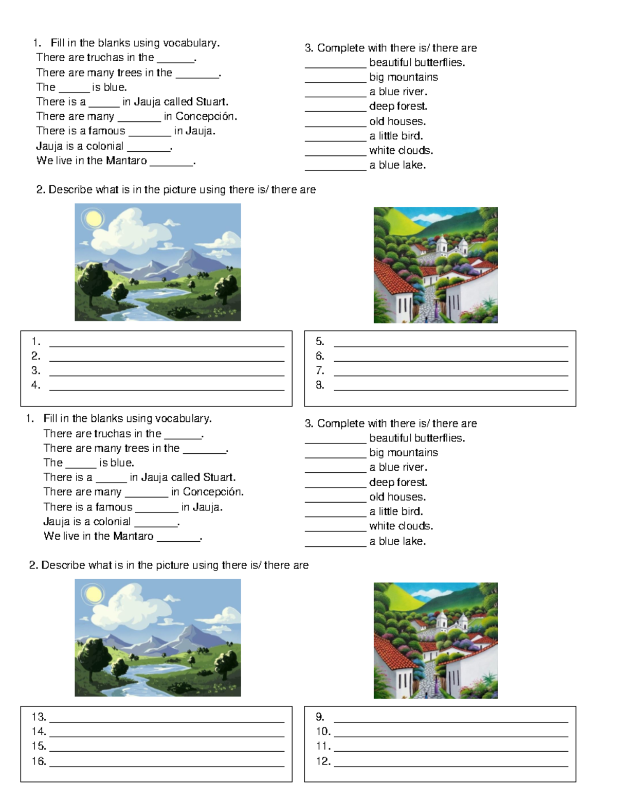 Ejercicios de Places there is there are - Fill in the blanks using ...