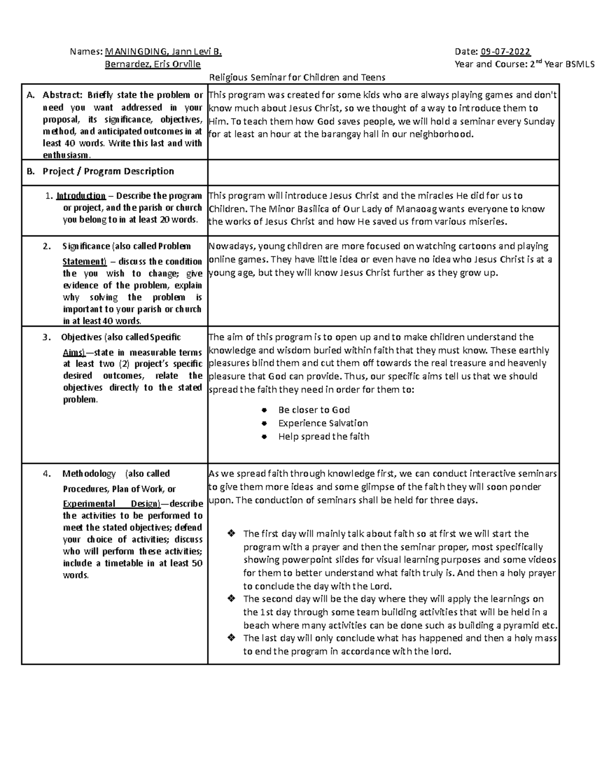 CFE Missionary Response - Names: MANINGDING, Jann Levi B. Date: 09-07 ...