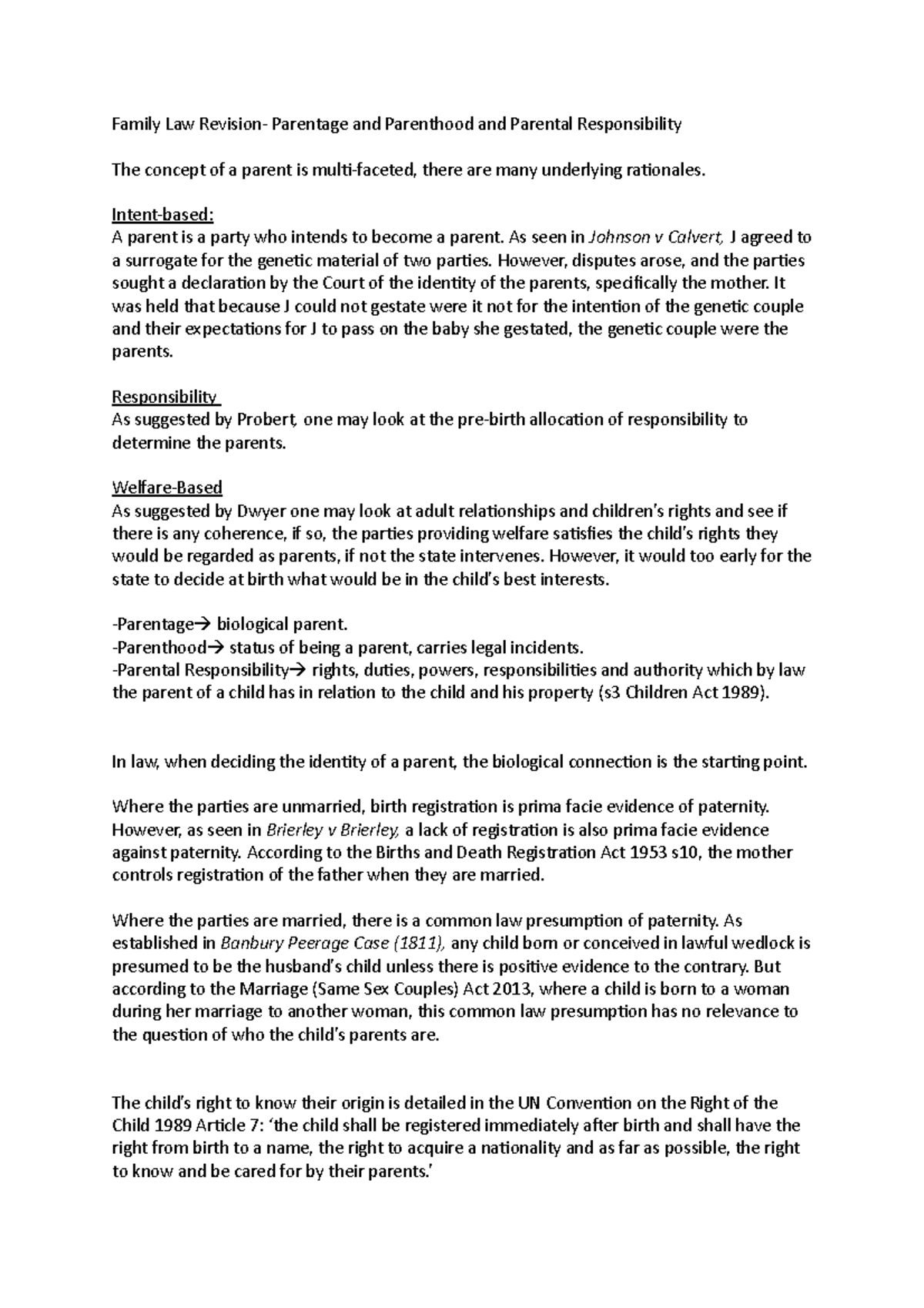 Family Law Revision- Parentage and Parenthood and Parental ...
