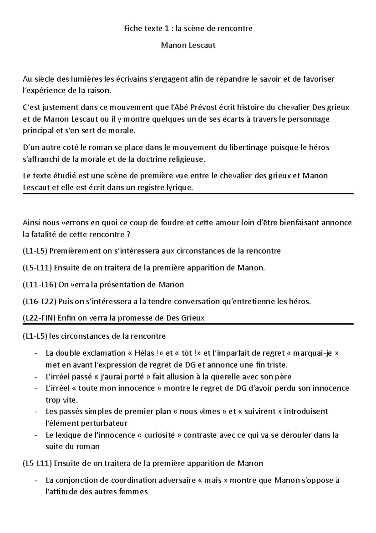 Fiche Texte 1 Manon Lescaut Fiche Texte 1 La Scène De Rencontre Fiche Texte 1 Manon Lescaut Fiche Texte 1 La Scène De Rencontre