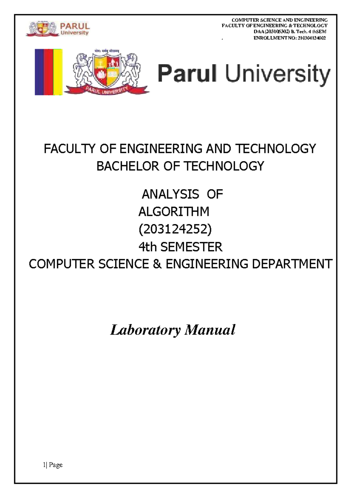 DAA LAB manuals 102 FACULTY OF ENGINEERING & TECHNOLOGY DAA(203105302