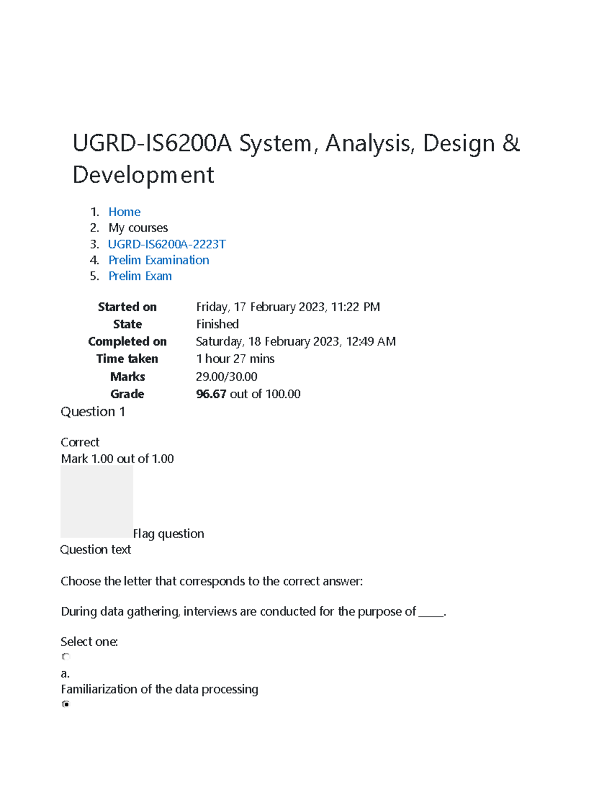 Prelim Exam Attempt - Sagotttt - UGRD-IS6200A System, Analysis, Design ...