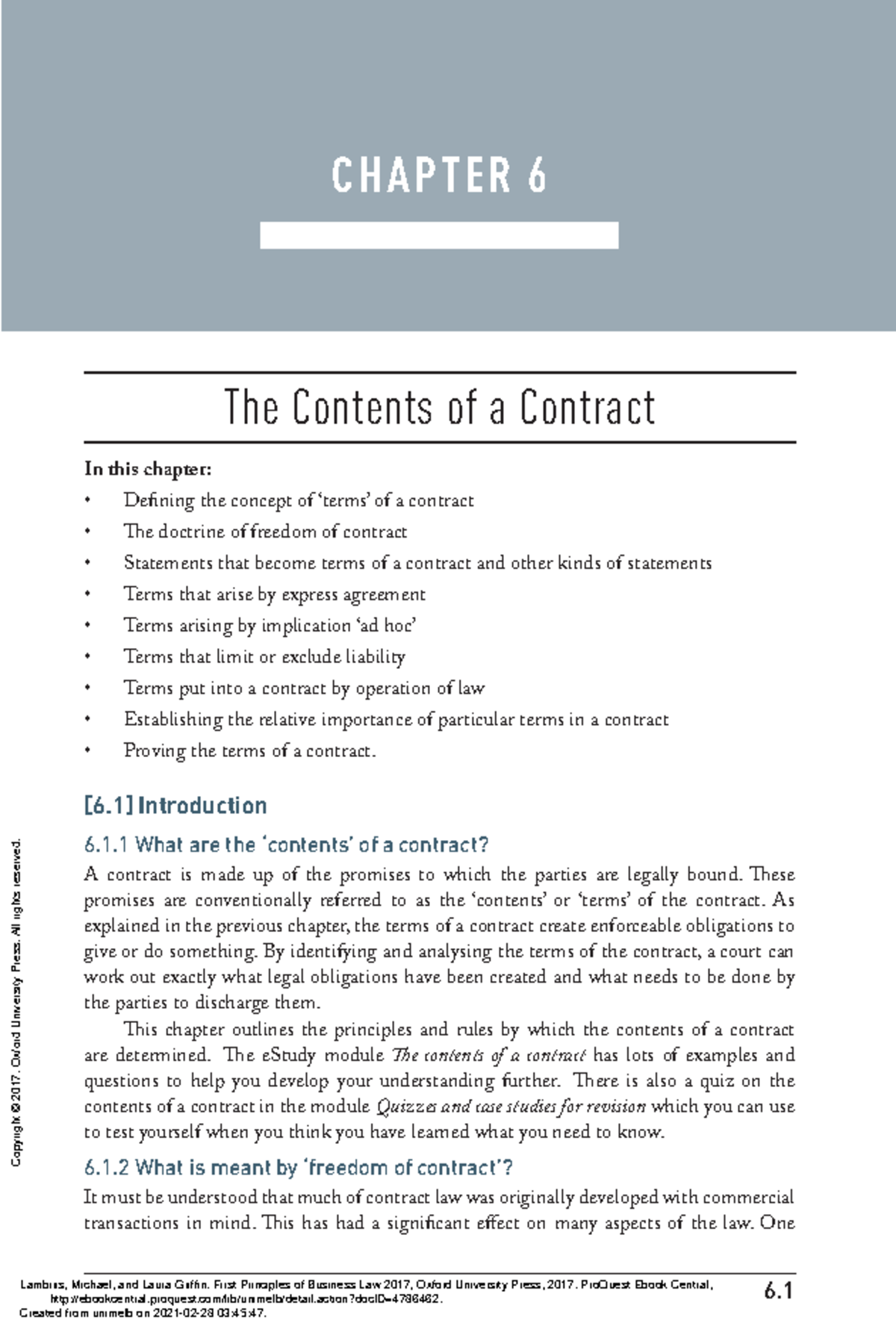 First Principles of Business Law 2017 - (Chapter 6 The Contents of a ...