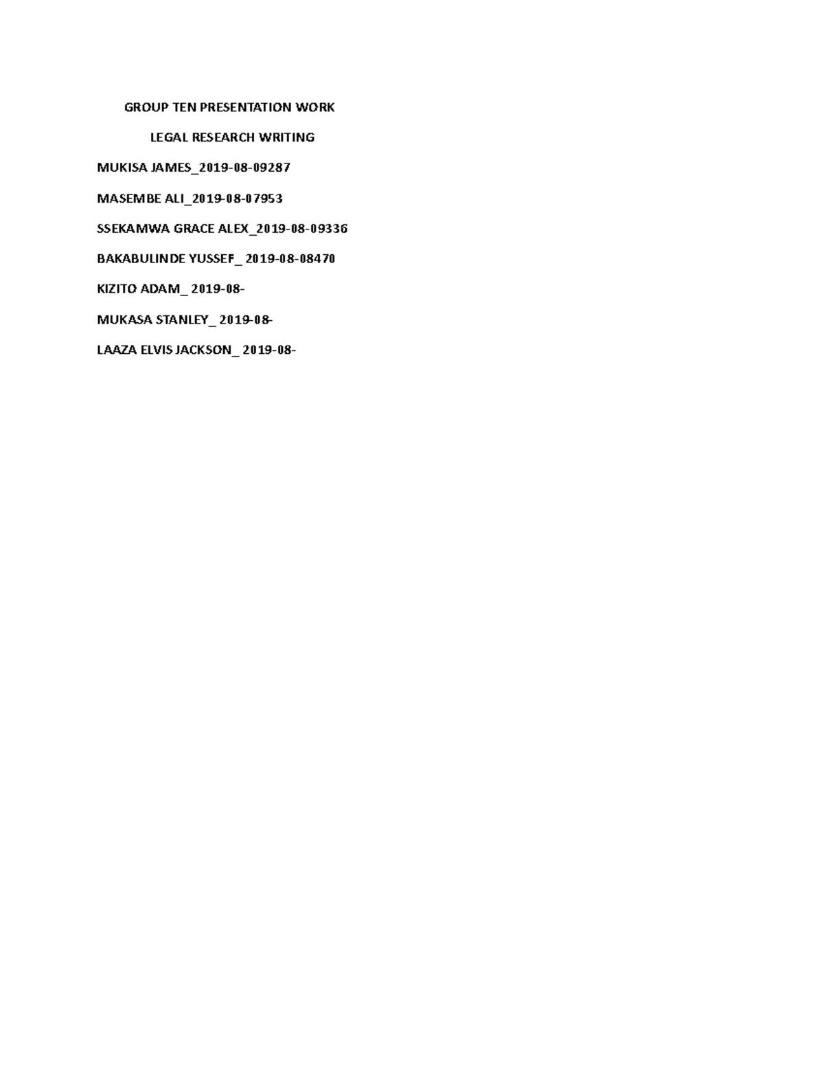 Legal Research Writing. Group 10 - GROUP TEN PRESENTATION WORK LEGAL ...