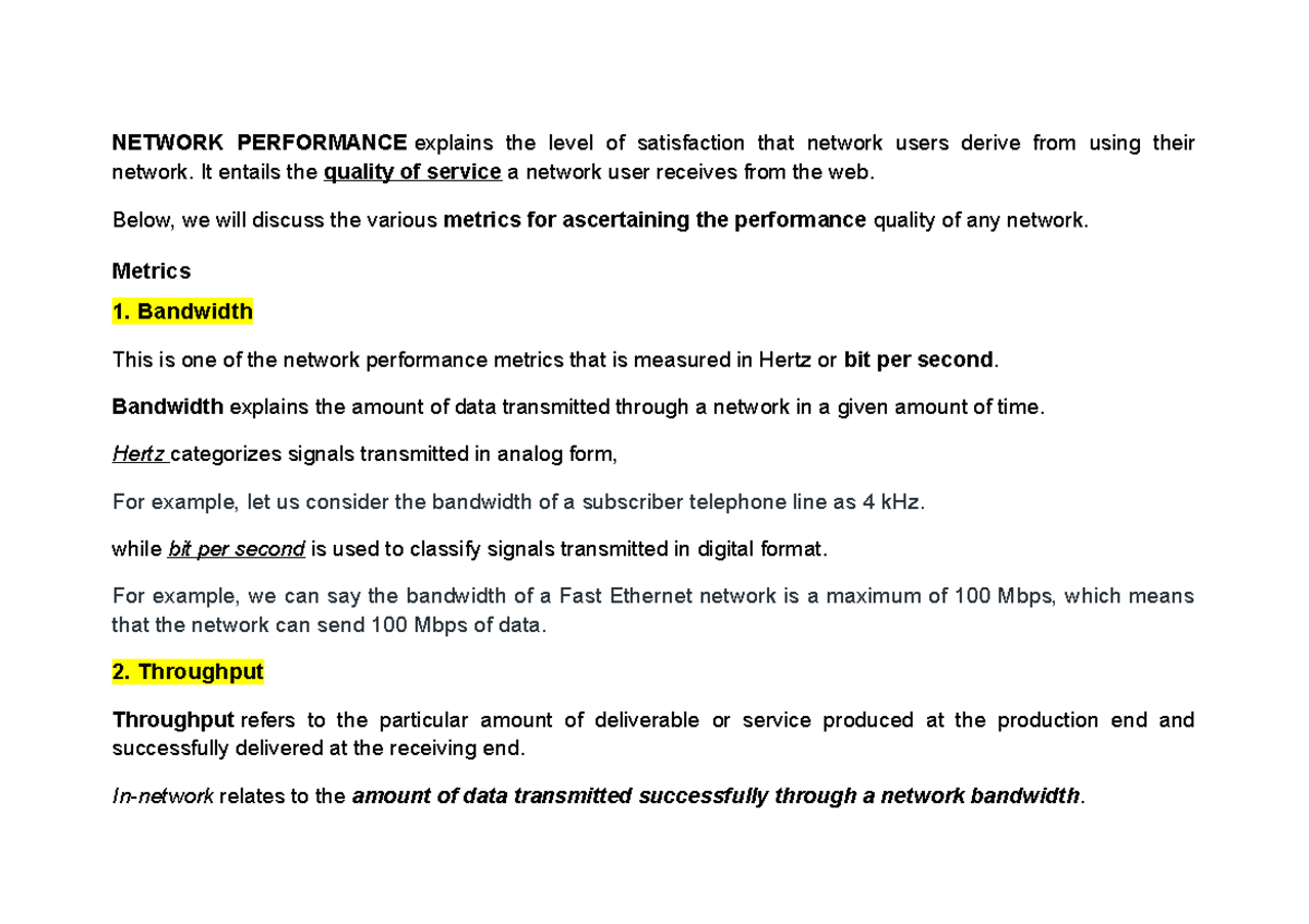 Network Performance - NETWORK PERFORMANCE explains the level of ...